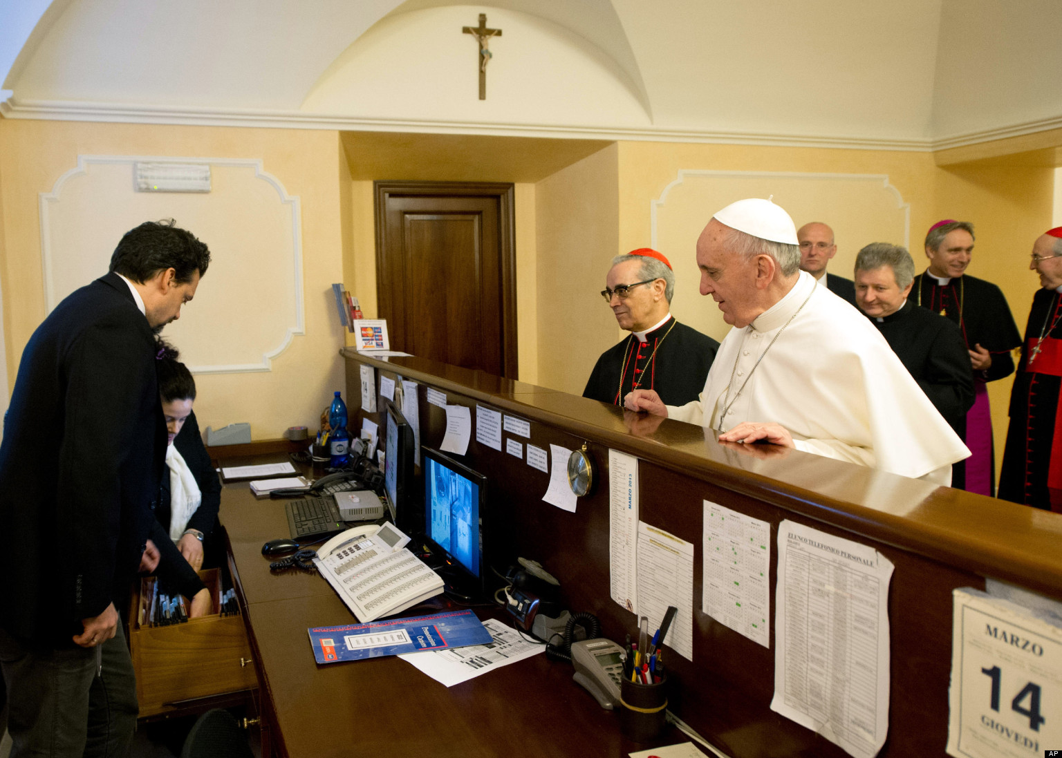 Pope Francis paying his hotel bill right after being elected Pope.
