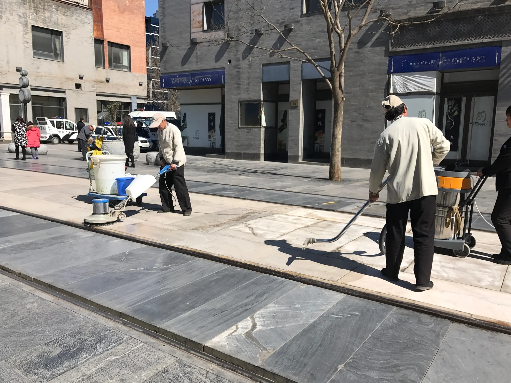 Buffing the pavement of outdoor mall