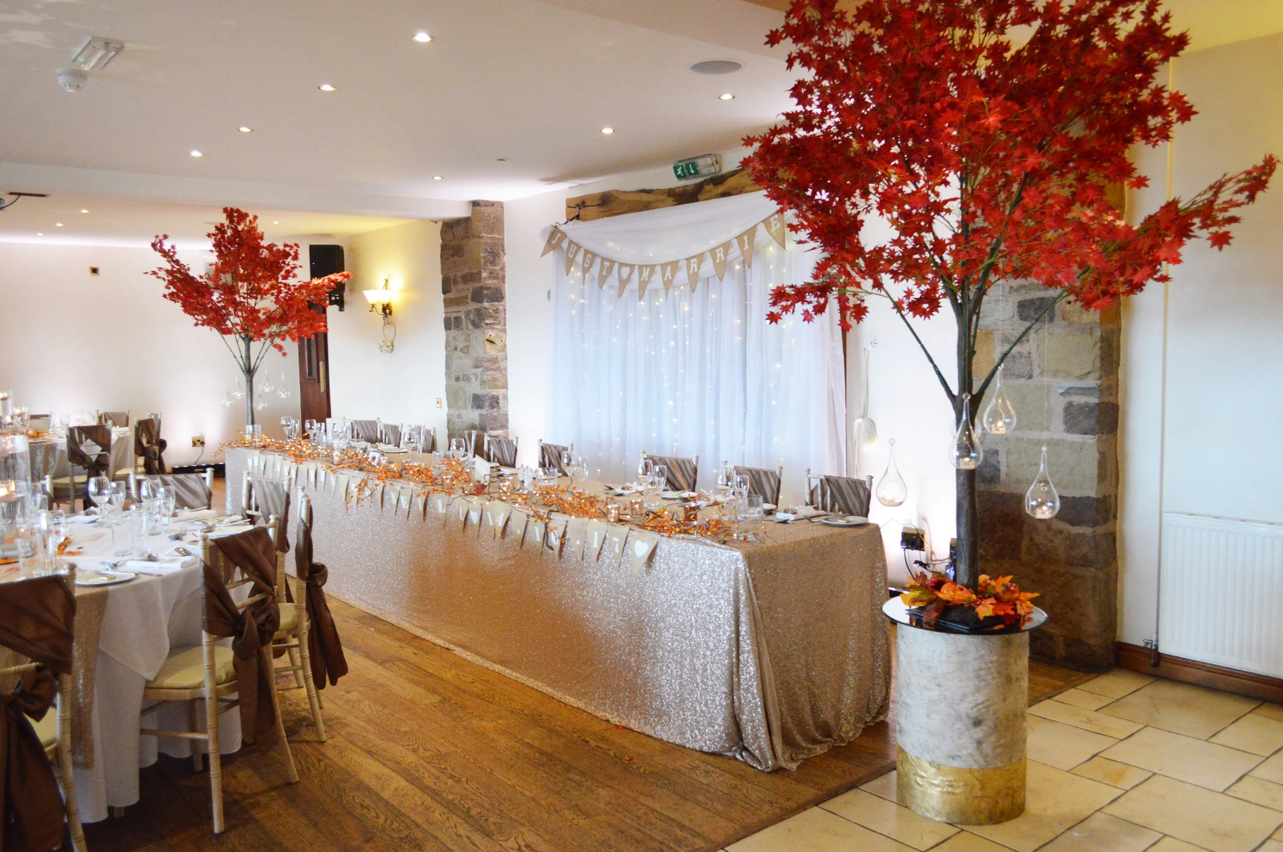 Red trees and top table sequin cloth