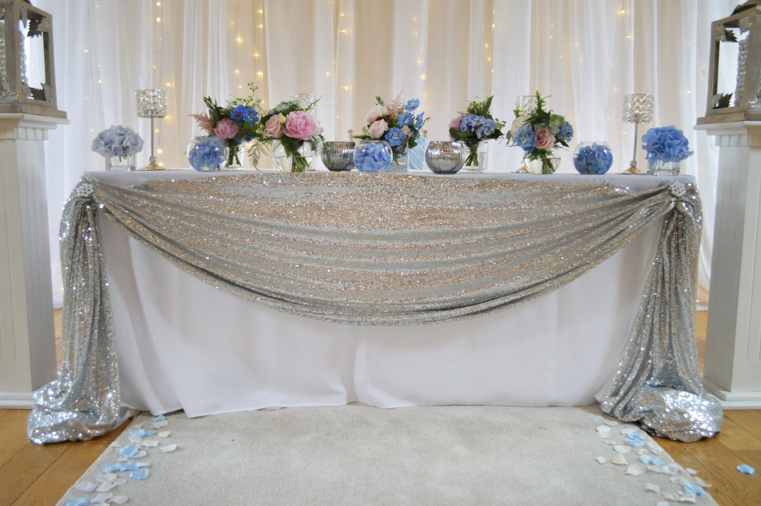Registrar table sequin drape