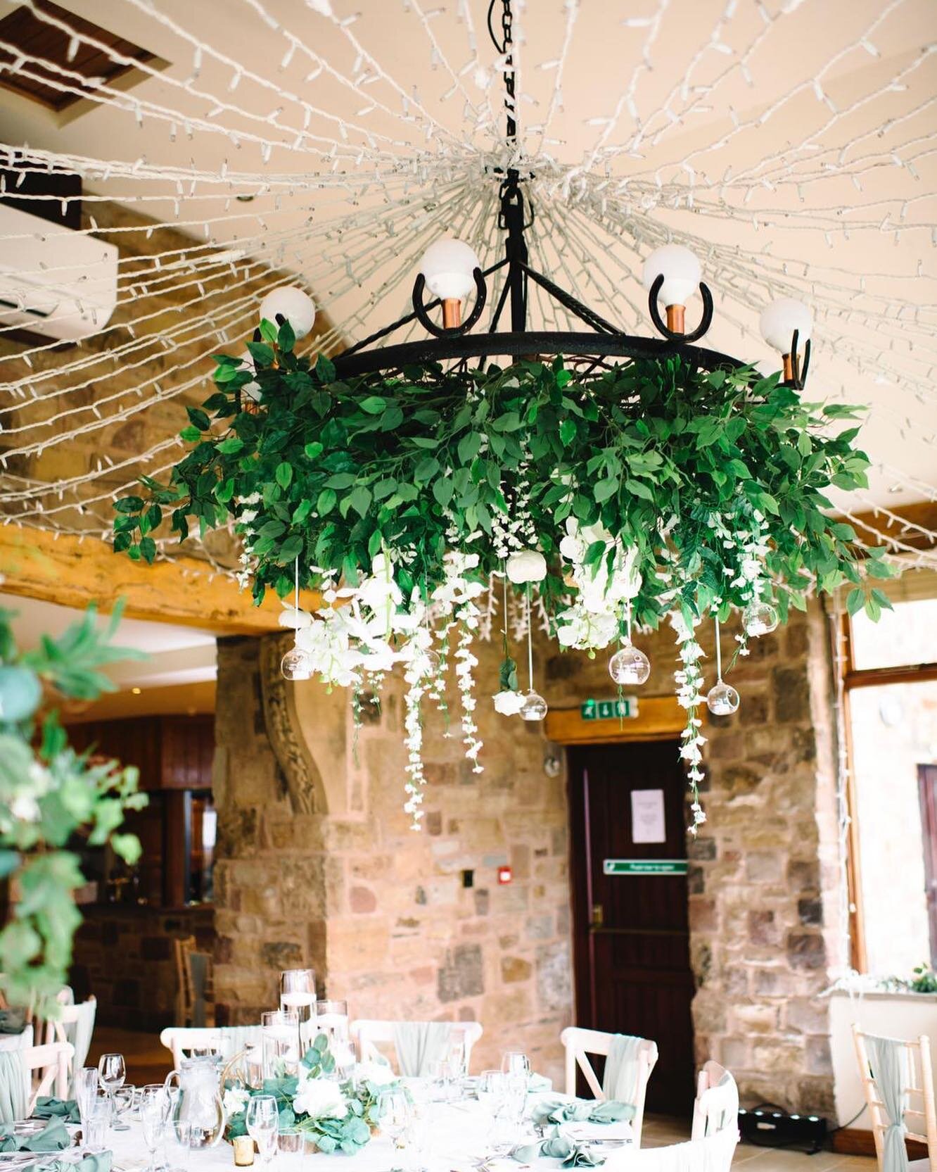 Our black chandeliers are dotted around the venue, hand made by grandad in his workshop ✨ you can hang greenery from these, or even pom-poms made of tissue paper! ✨✨✨