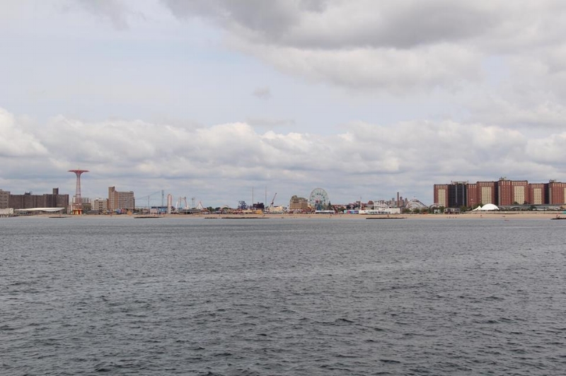 The view from the ferry as it zooms past Coney Island.