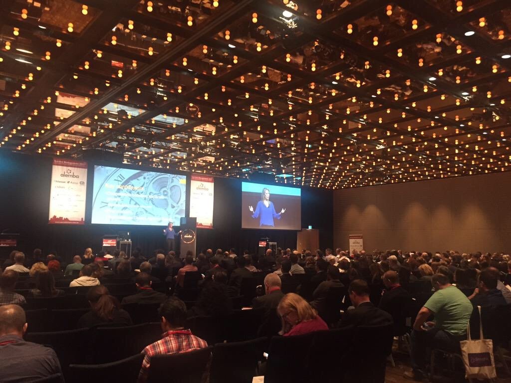 Dr. Nicole Forsgren speaking at an event about Reinventing work: DevOps, productivity, and happiness.