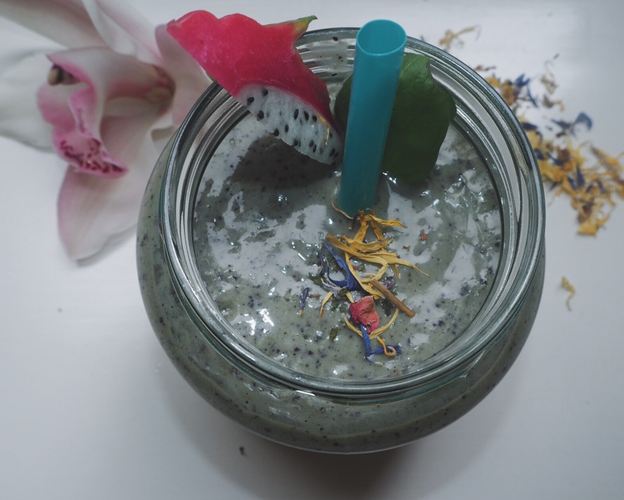 Blueberry, banana, dragonfruit, peanut butter