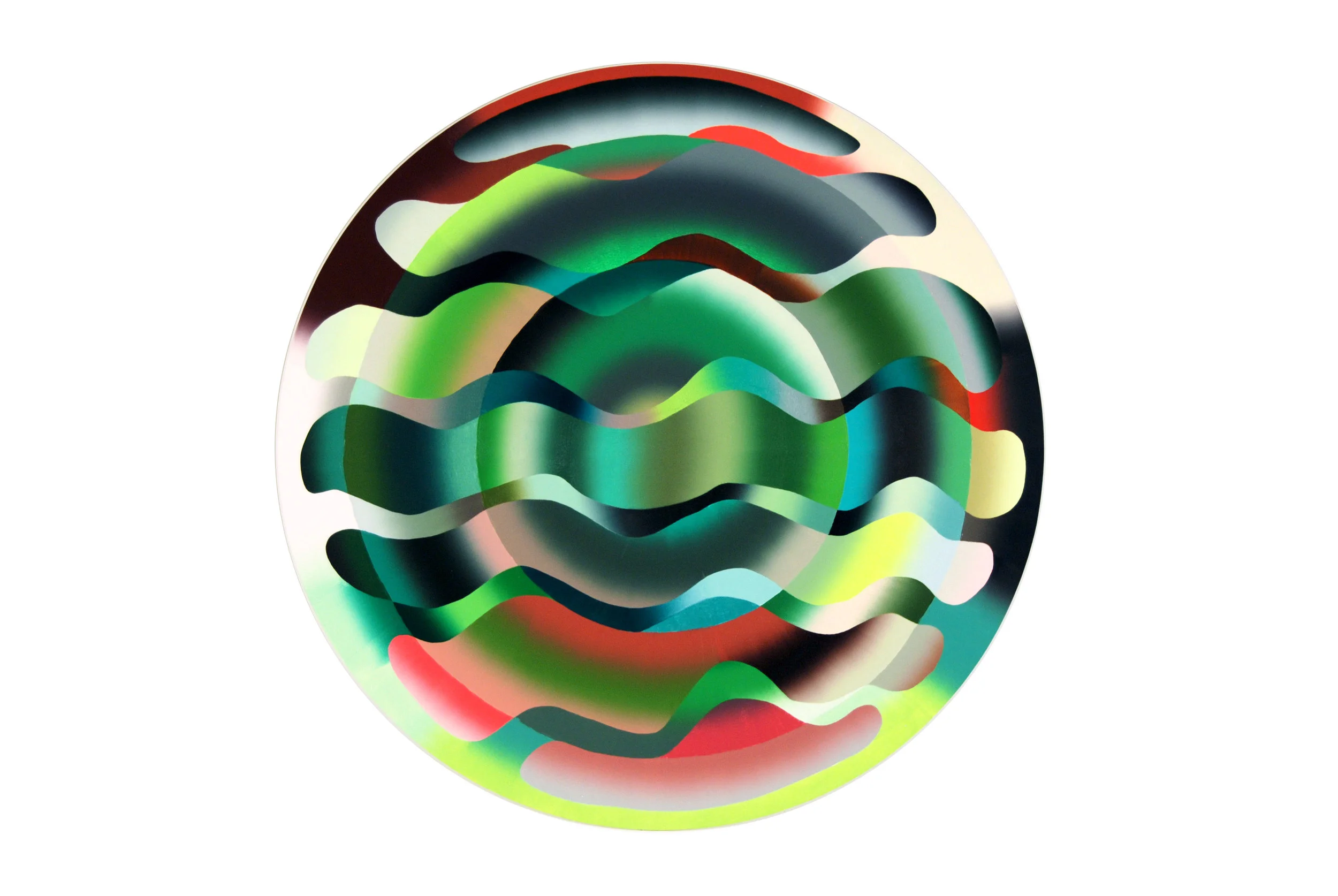 Charlotte Hallberg. You Are Green , 2017. Oil on panel. 48" Diameter.