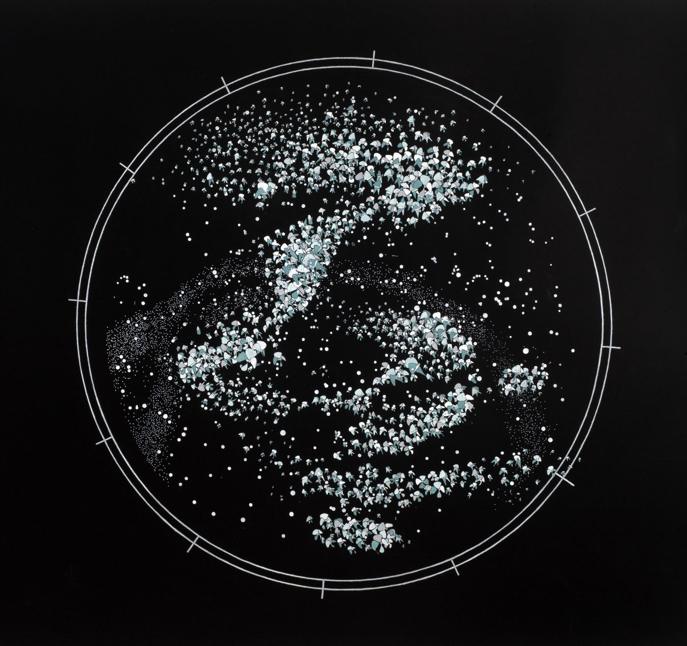 Things Pass By in the Night: Murmuration 7(from the continuing series entitled "On the Starry Night"), 2009 Ink, pencil, and watercolor on paper 59 3/4 x 59 3/4 inches