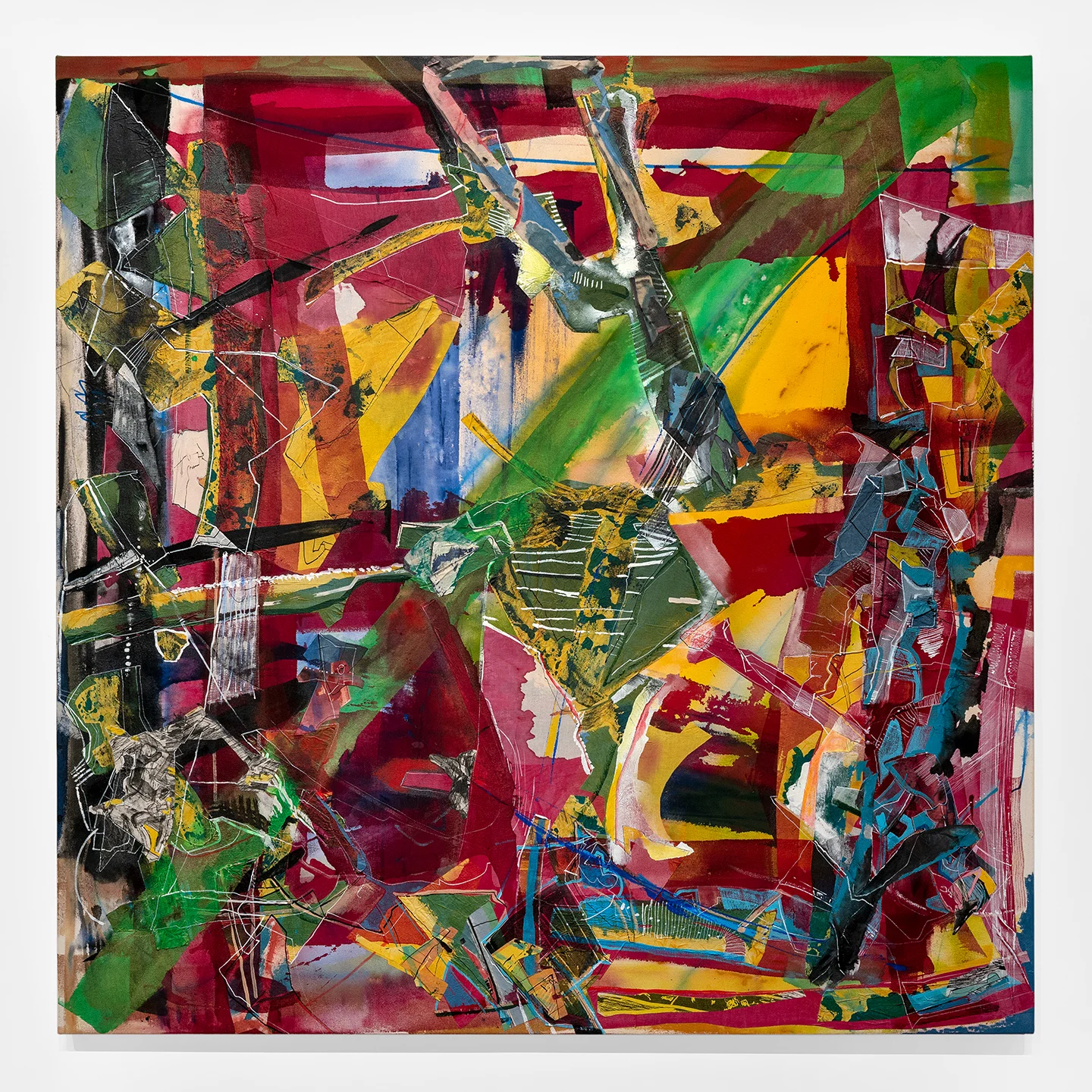 Windowing, 2018 Acrylic, collage, and oil 65 x 65 inches