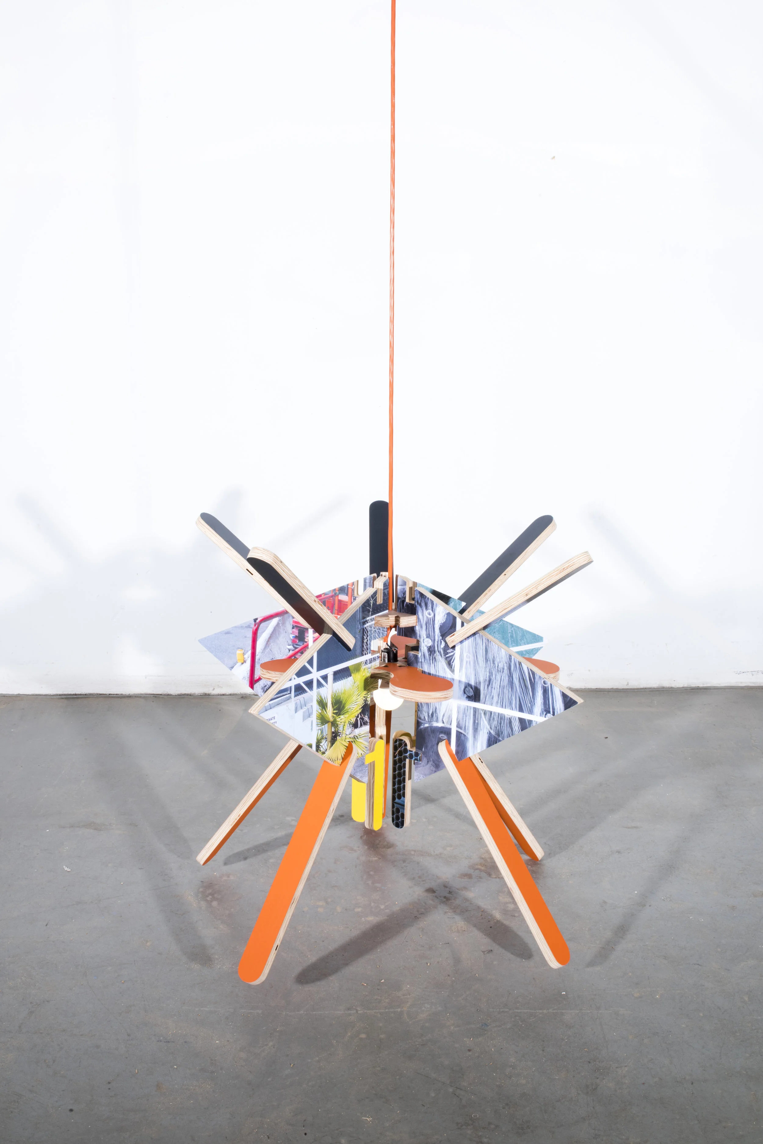 Bicho no.2 (city display after LC) 2018 38 x 36 x 36 inches laser print and plastic bag mounted on MDO plywood, archival glue, LED bulb, extension cord