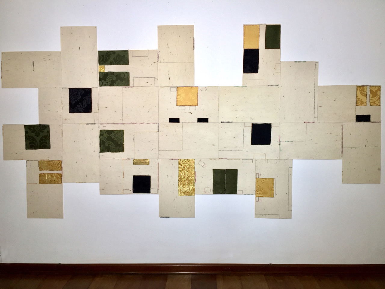 Erika Malzoni Solidão a dois (solitude of two) , 2017 Embroidery and sewing on sheepskin felt plates 23 pieces, 12 x 19 inches each