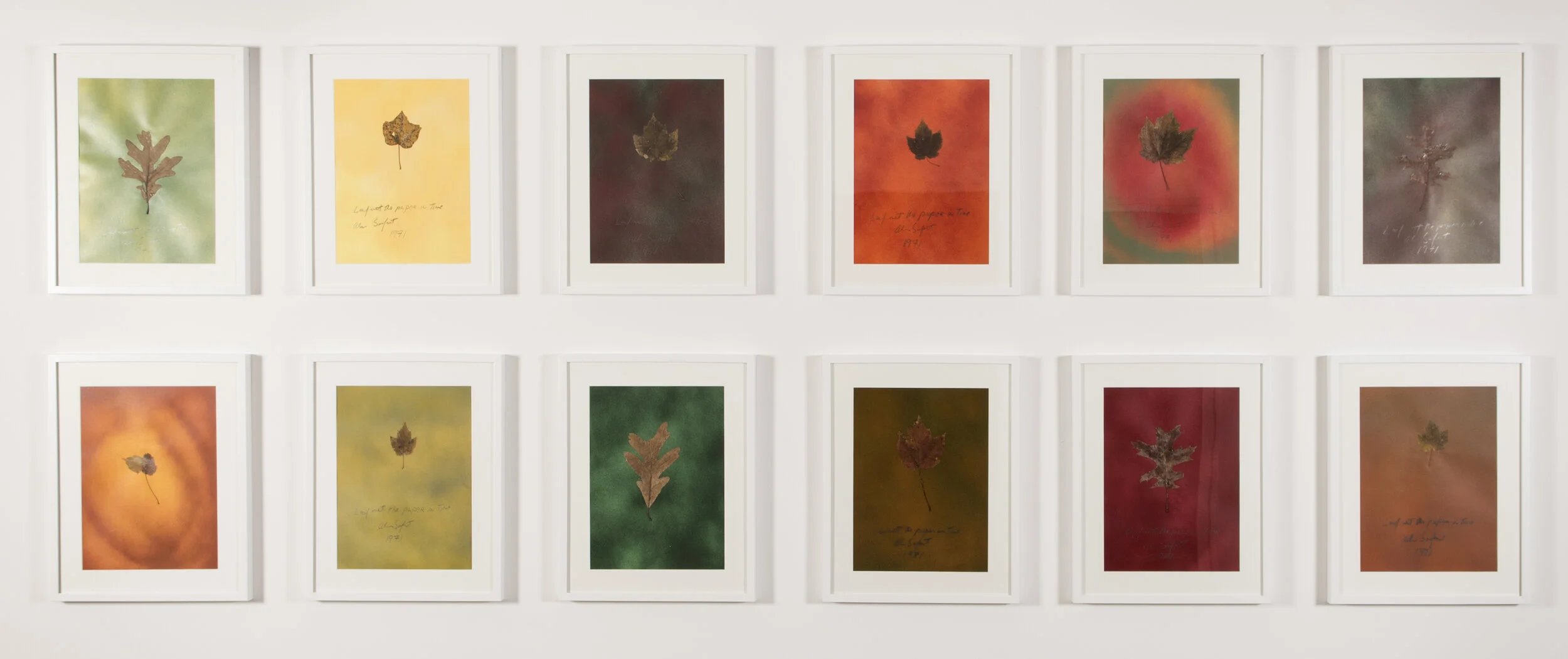   Alan Sonfist   Leaf Met the Paper in Time (Series of 12 works on paper) , 1971 Mixed Media 14 x 17 inches  (individually) 