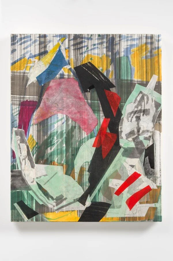   Iva Gueorguieva   Rampling , 2016  Acrylic and collage on paper mounted on canvas  30 x 24 inches    