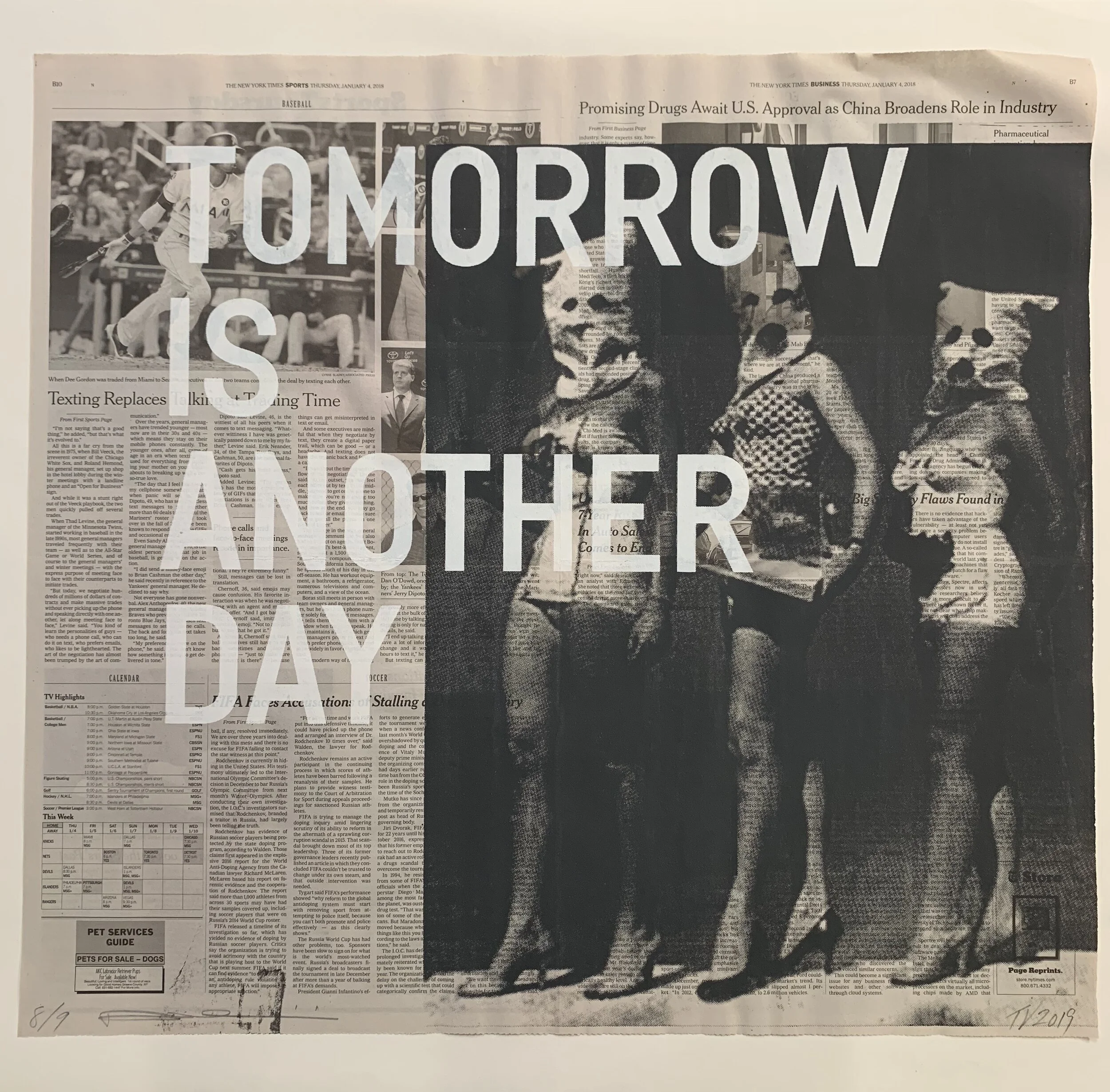   Rirkrit Tiravanija and Tomas Vu   Tomorrow Is Another Day  Silkscreen, pigment, clay and newspapers. 22 x 24 inches 