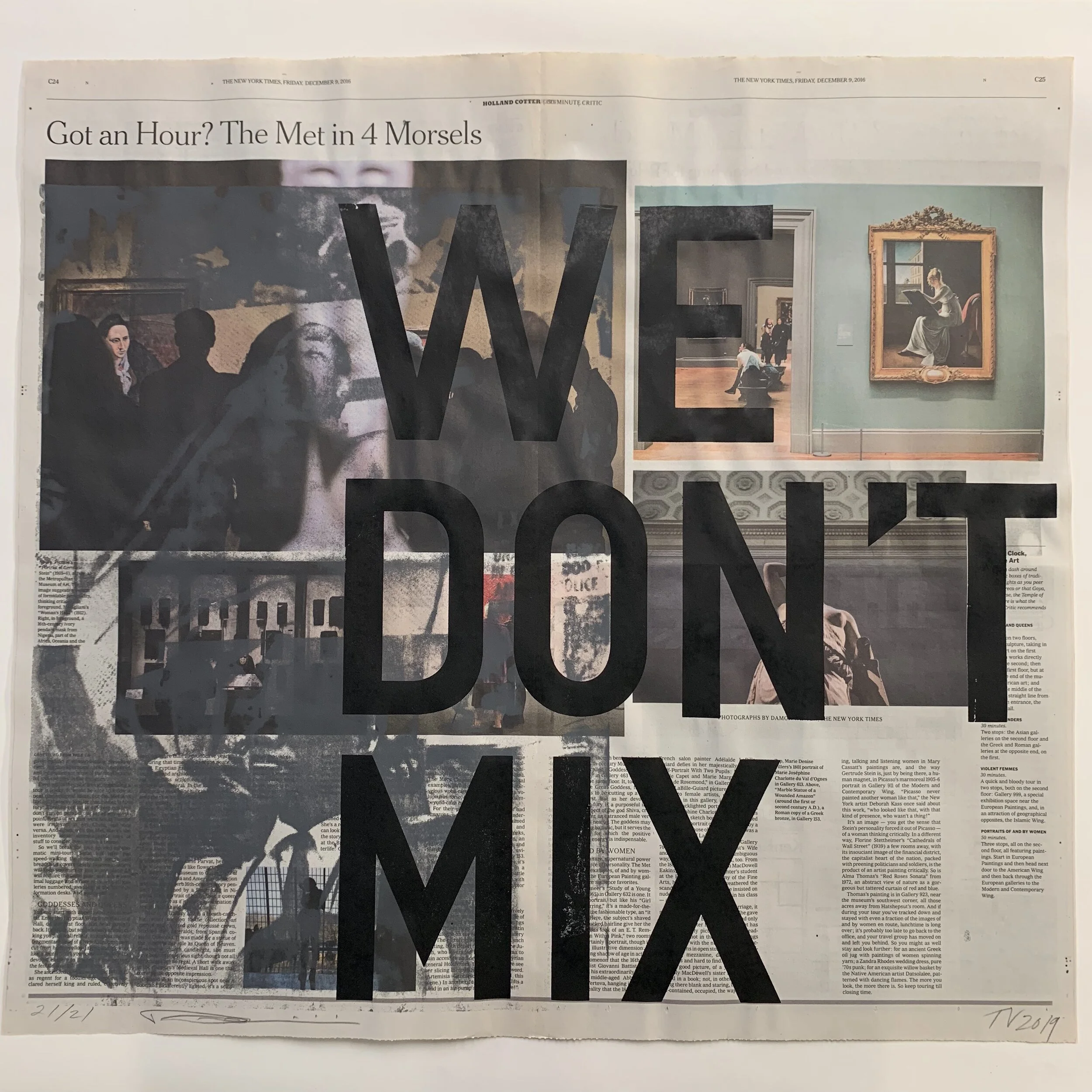   Rirkrit Tiravanija and Tomas Vu    We Don't Mix   Silkscreen, pigment, clay and newspapers.  22 x 24 inches    