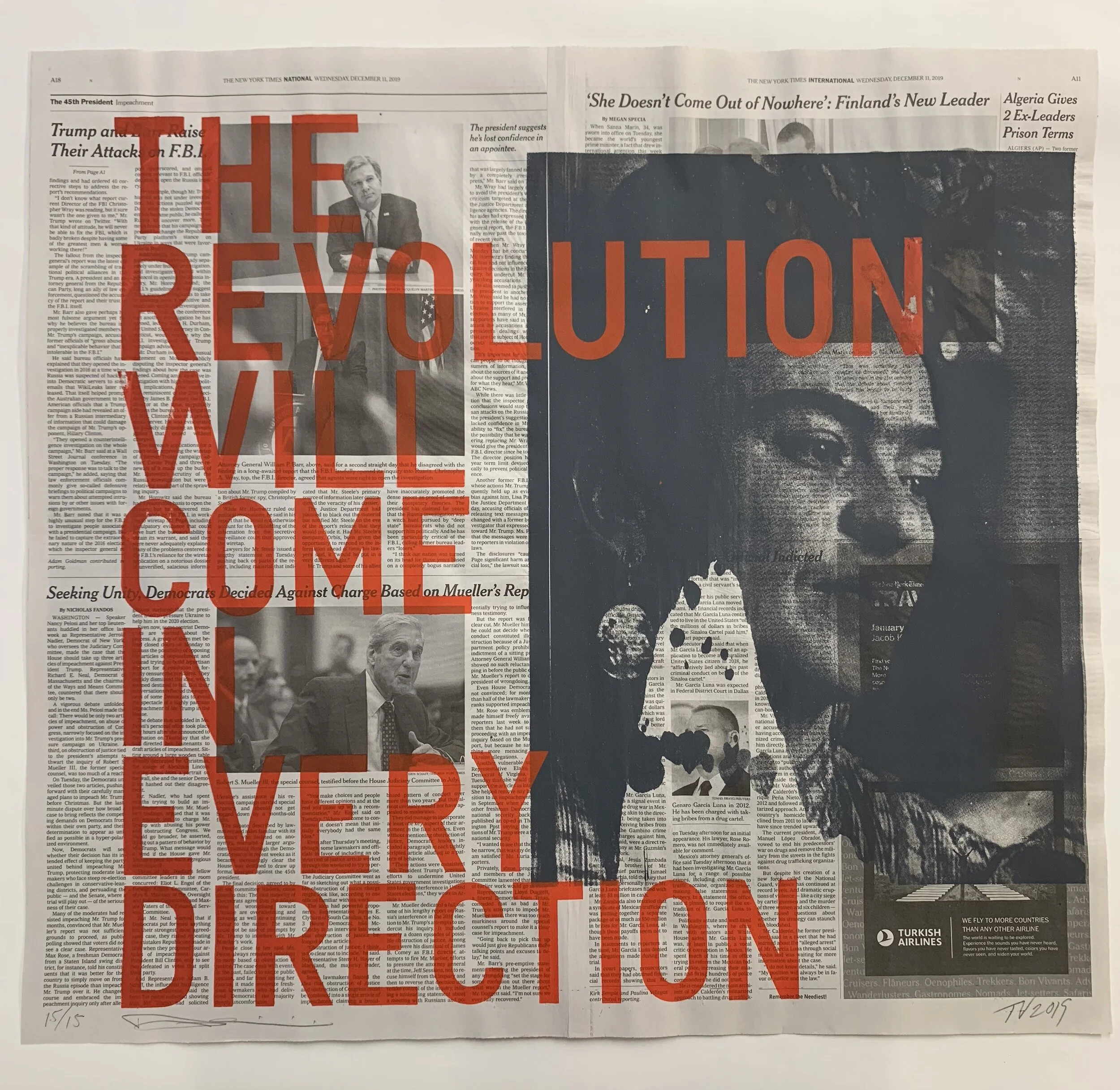   Rirkrit Tiravanija and Tomas Vu   The Revolution Will Come In Every Direction  Silkscreen, pigment, clay and newspapers. 22 x 24 inches 