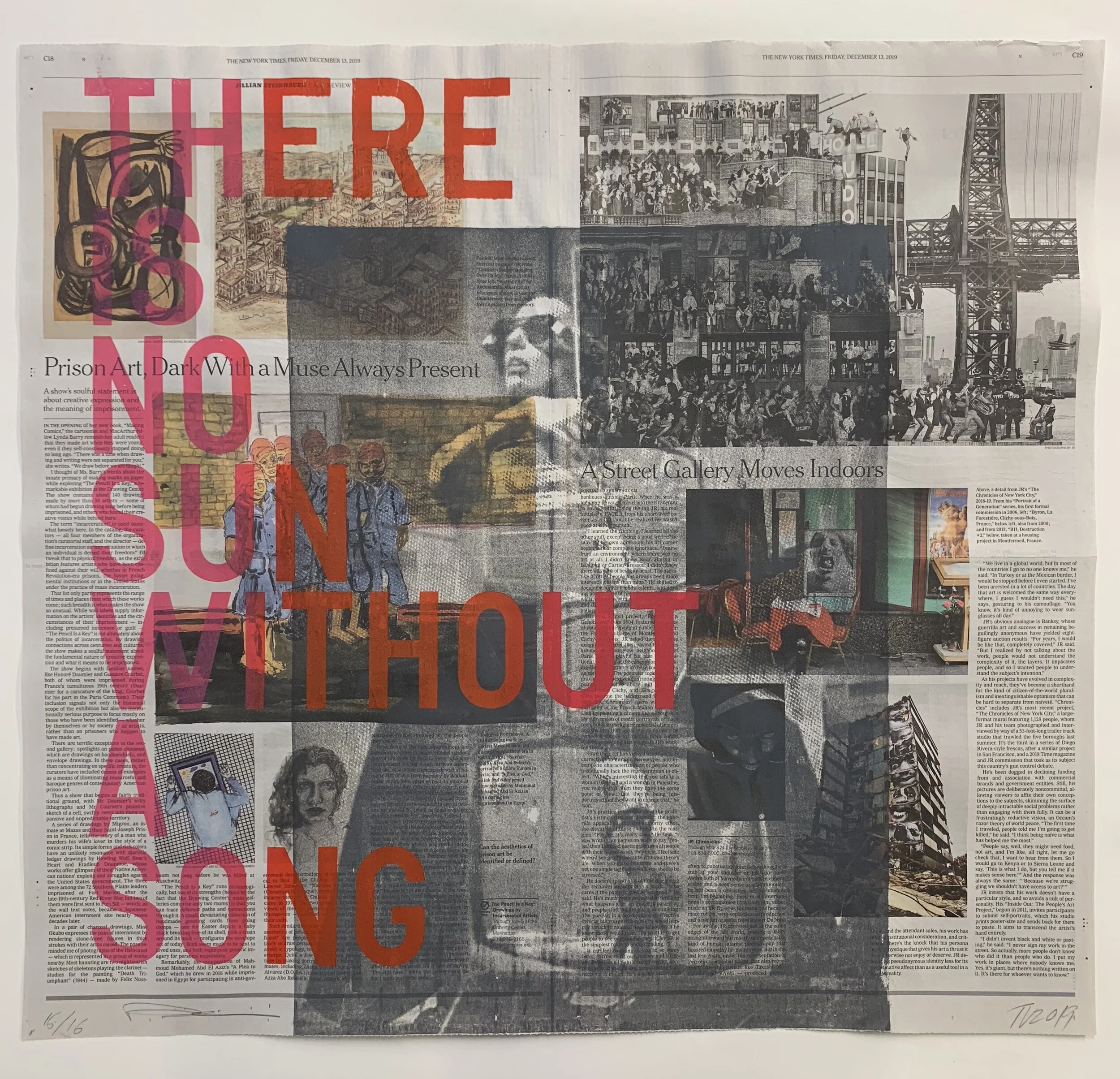   Rirkrit Tiravanija and Tomas Vu    There Is No Sun Without A Song   Silkscreen, pigment, clay and newspapers.  22 x 24 inches    