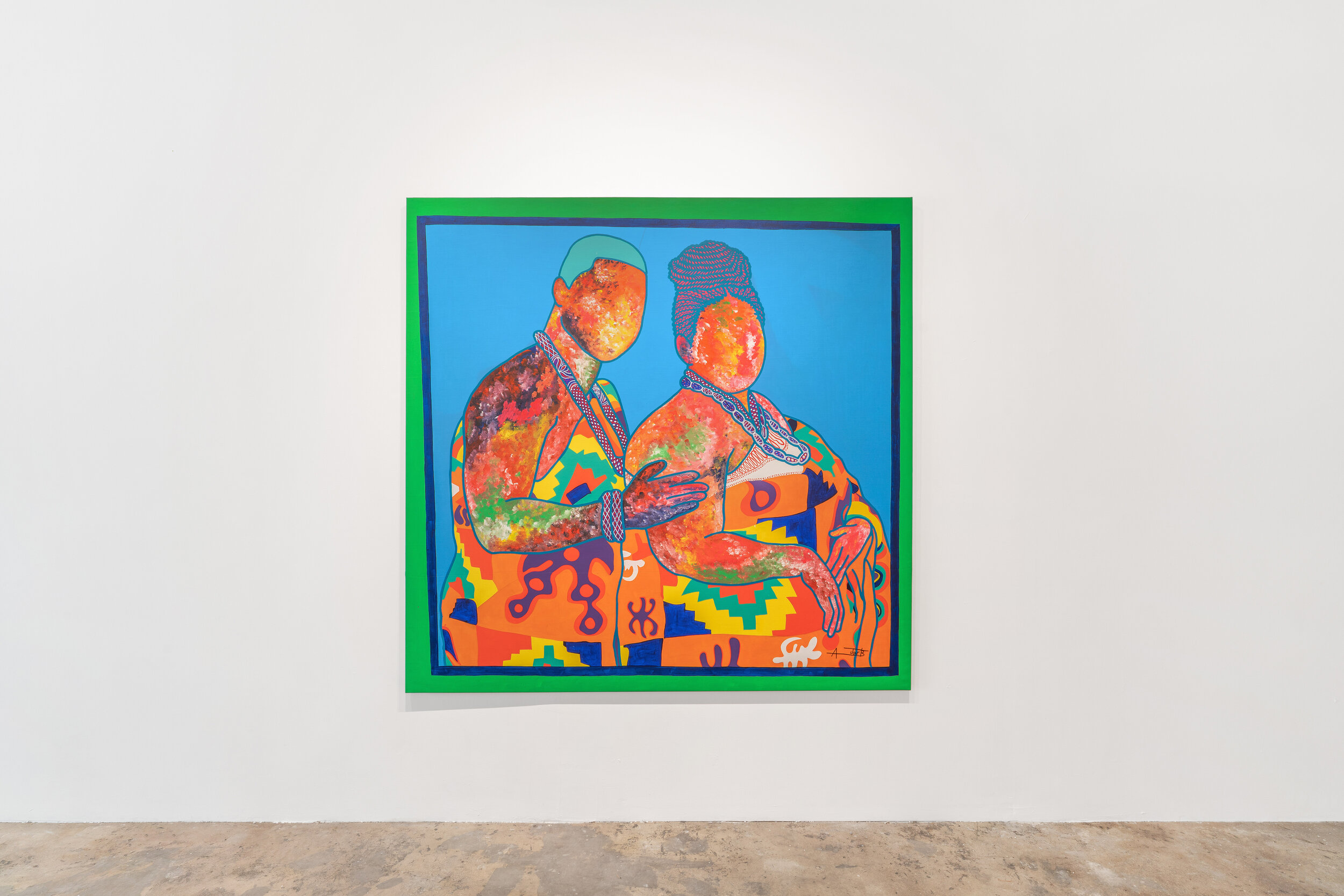   Ajarb Bernard Ategwa   The Princess and husband,  2021 Acrylic on canvas 78 x 78 inches 