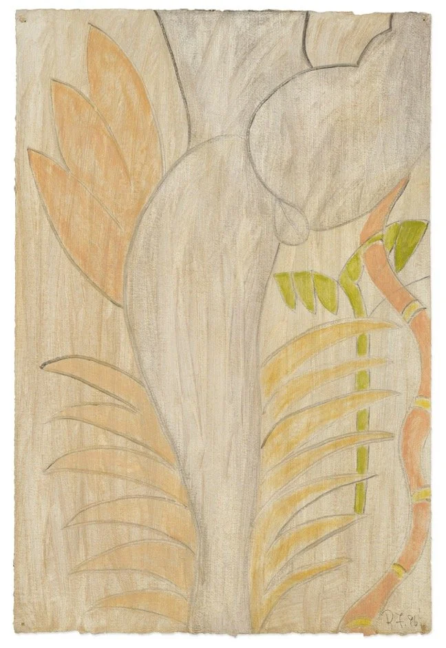   Rafael Ferrer   Summer Dancer , 1996 Oil paint, gouache on handmade paper 22.5 x 15 in 57.1 x 38.1 cm 