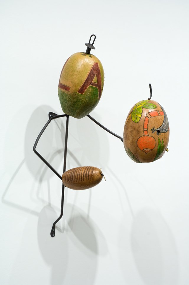   Rafael Ferrer   Lam , 1996 Steel, oil paint, gourd, calabashes 42 x 21 x 25 inches 