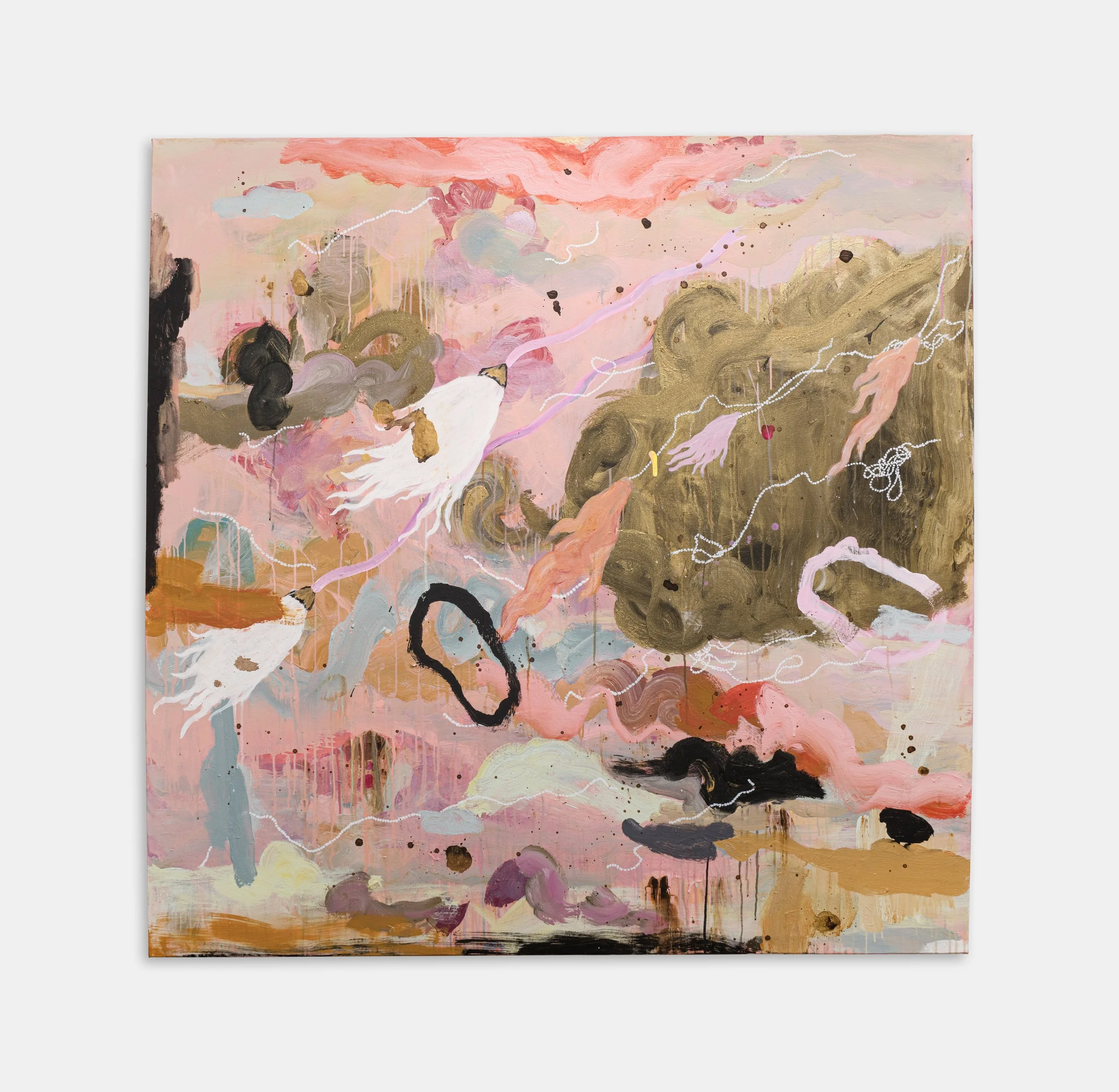   Marielle Plaisir   A World of Utopias IV , 2023 Mixed media, Acrylic on canvas, and Glitter  60 x 60 inches 