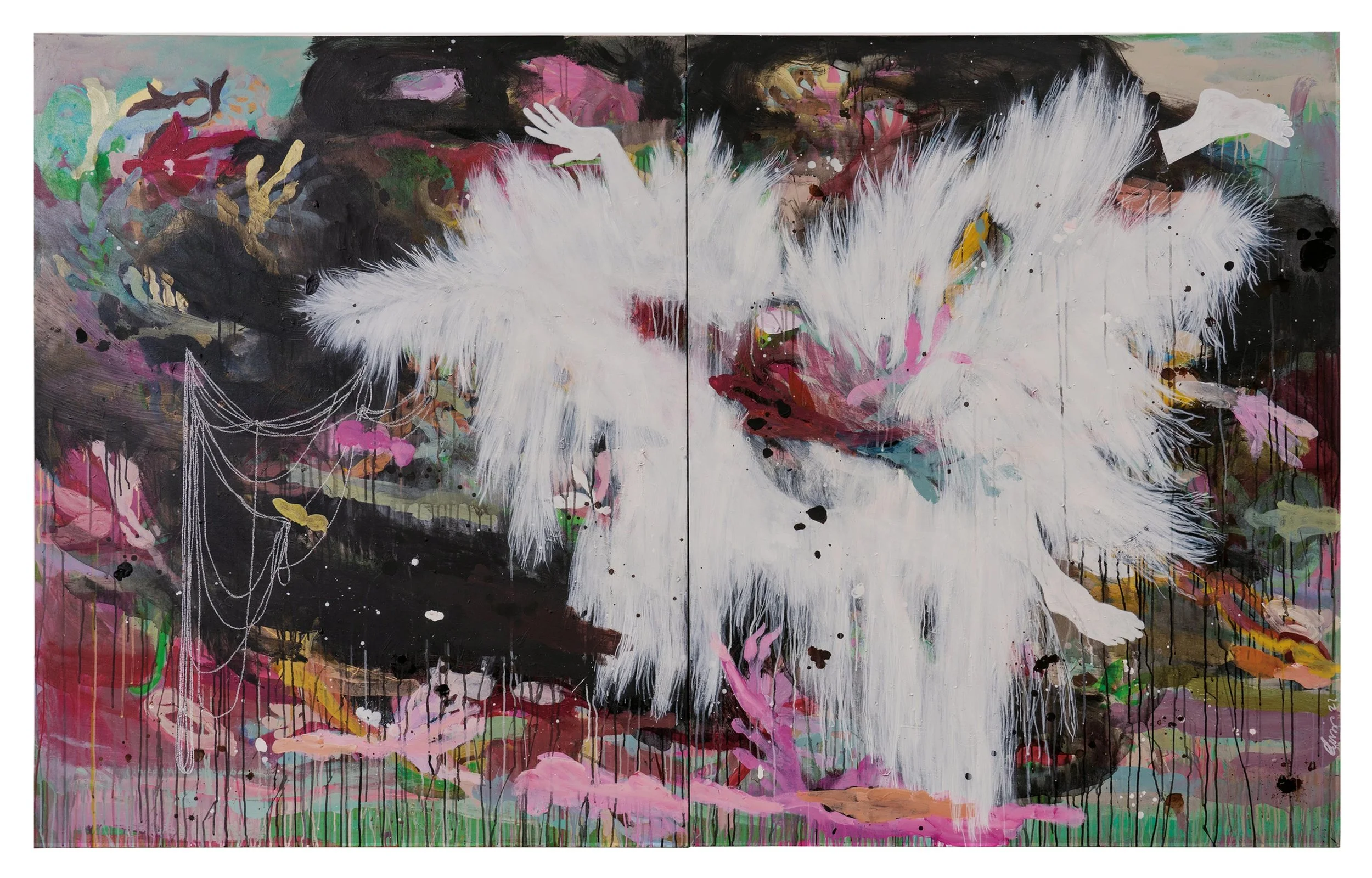   Marielle Plaisir   Strange fruits V   Mixed media on canvas  58 x 98 inches 