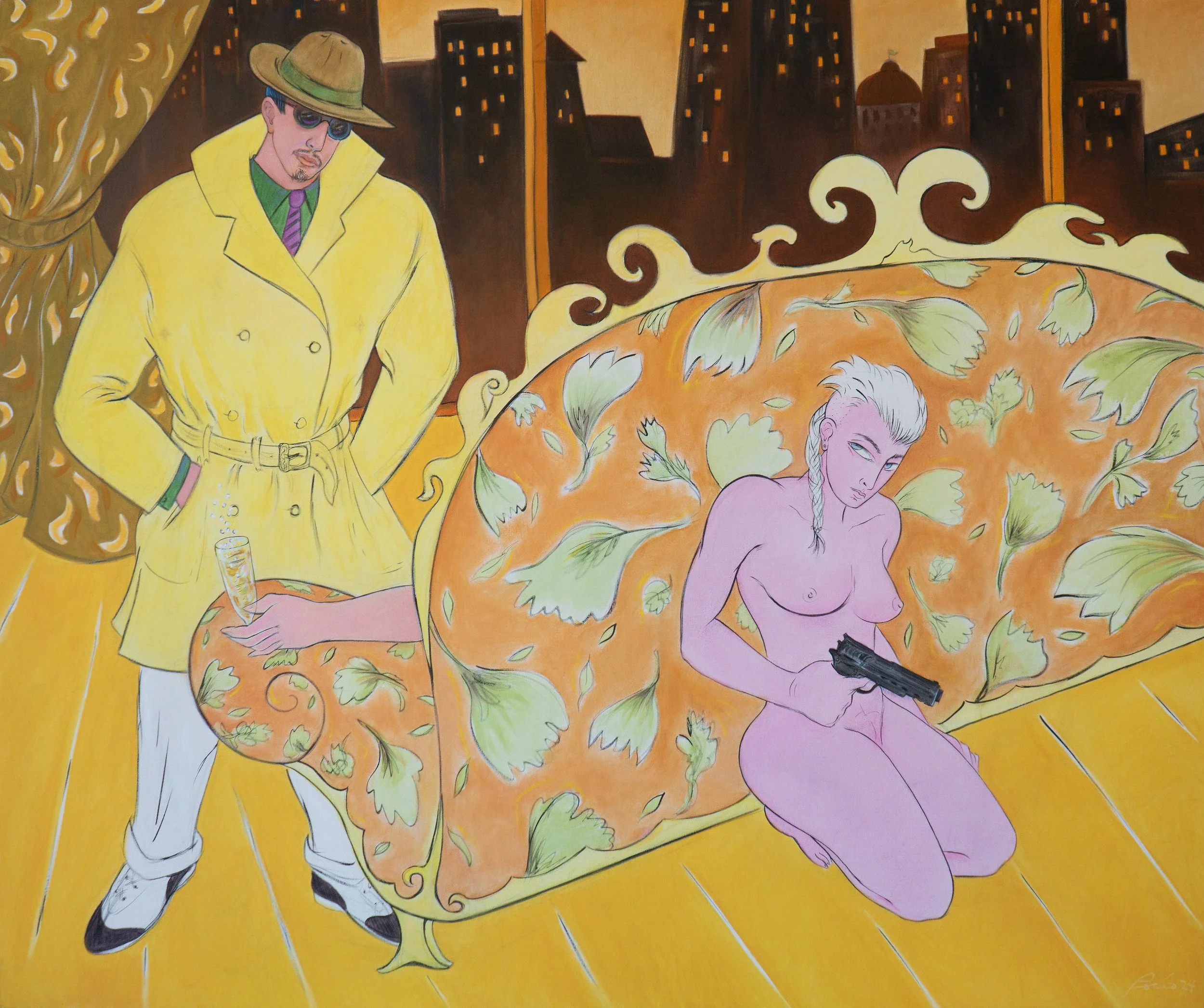   Rocío García   GOLDEN CITY , 2024 Oil on canvas 59 x 70 7/8 in 150 x 180 cm 