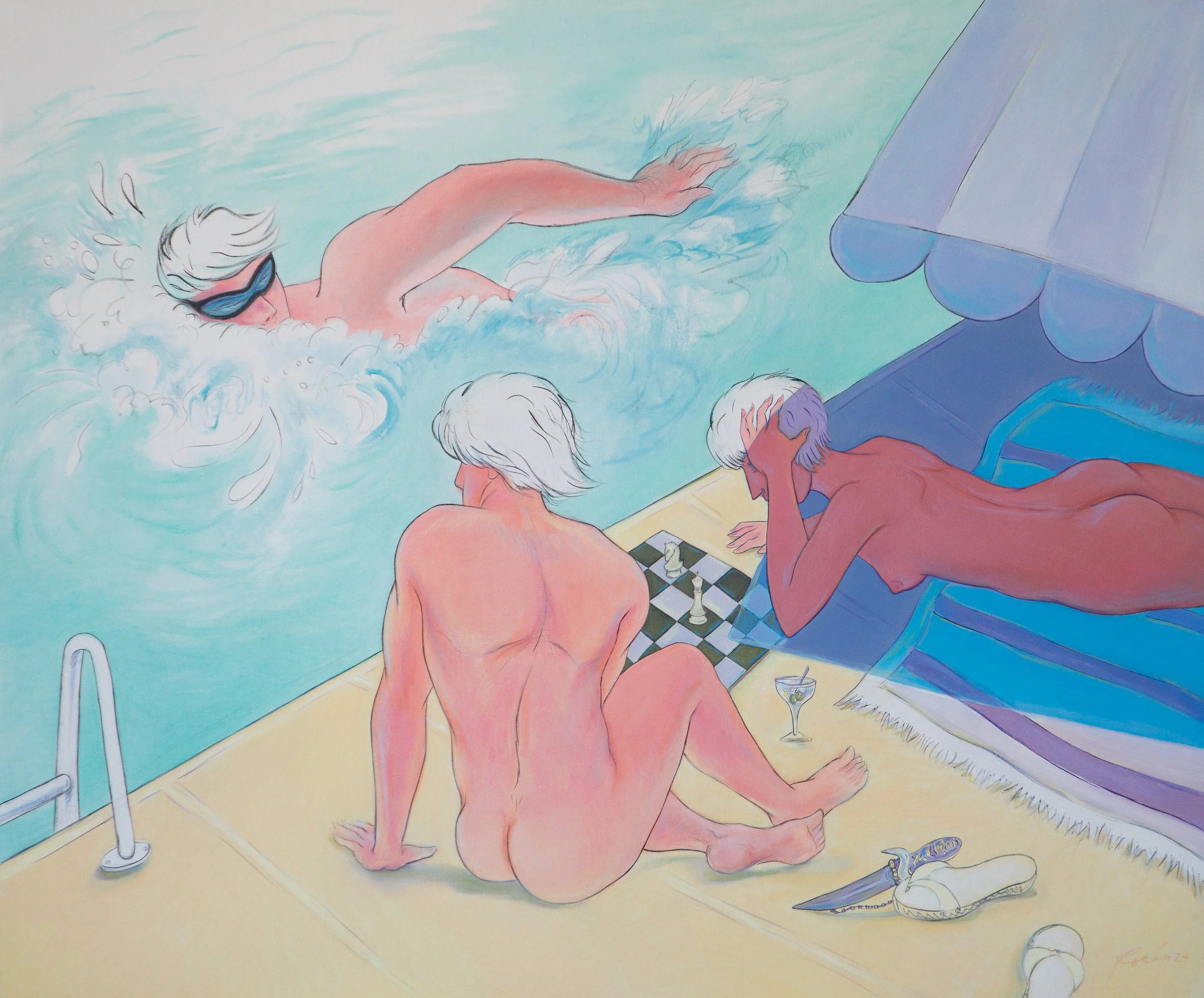   Rocío García   JAQUE… , 2024 Oil on canvas 59 x 70 7/8 in 150 x 180 cm 