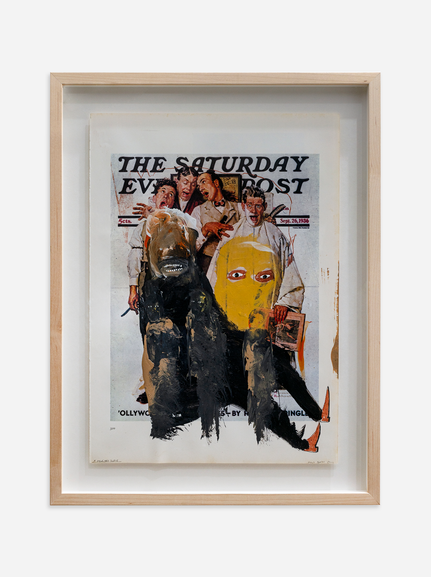  Emilio Martinez  Men's Social Club , 2024 Acrylic, Charcoal, Graphite, Sanguine on Rockwell History Book Page 17 x 12 1/4 inches 