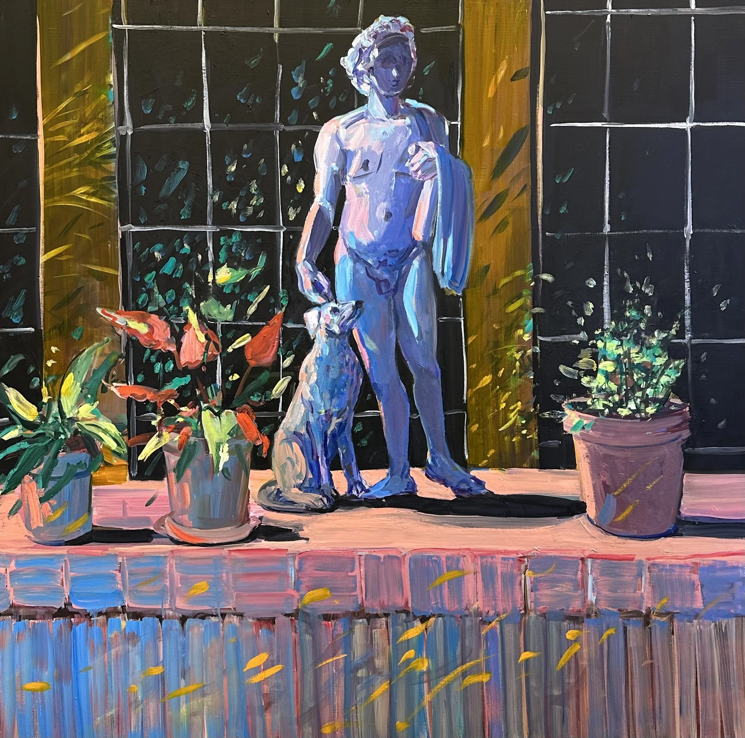   Deborah Brown   Backyard God in Bushwick , 2025 Oil on canvas 48 x 48 inches 