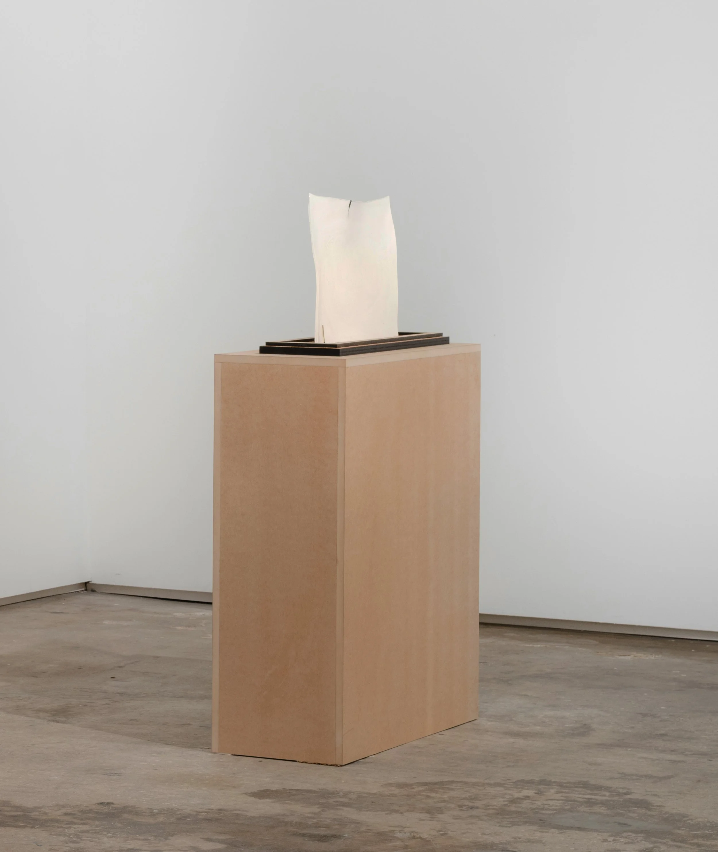   María Elena González   Horizontal sail , 2024 Glazed ceramic, epoxy, wood, brass rod, latex paint 14 1/2 x 25 3/4 x 8 in 