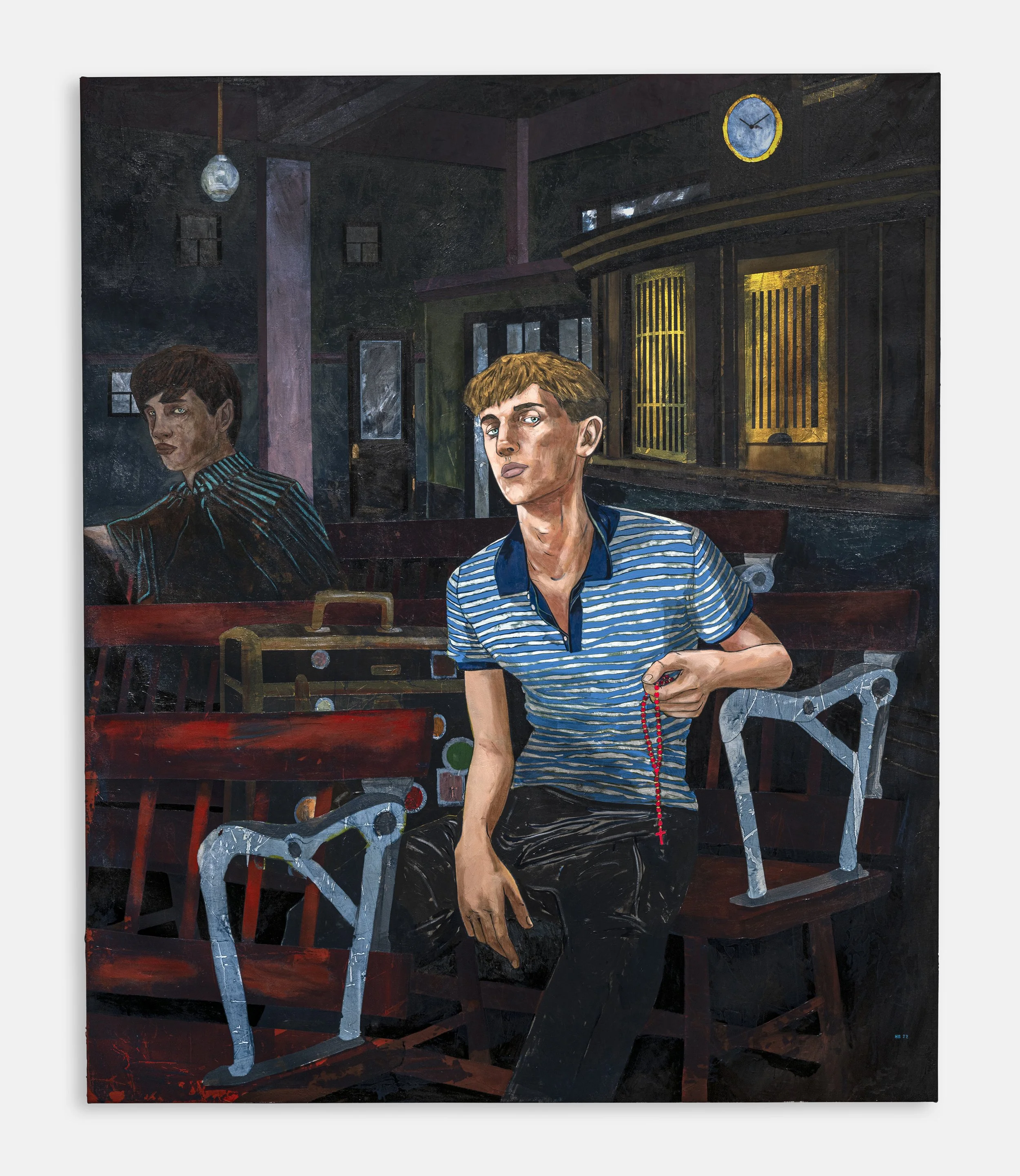   Hernan Bas   Conceptual Artist #14 (A formerly-sanctioned exorcist, he spends his weekends performing final rites at poorly reviewed exhibitions) , 2022 Acrylic on linen 72 x 60 in 182.9 x 152.4 cm 