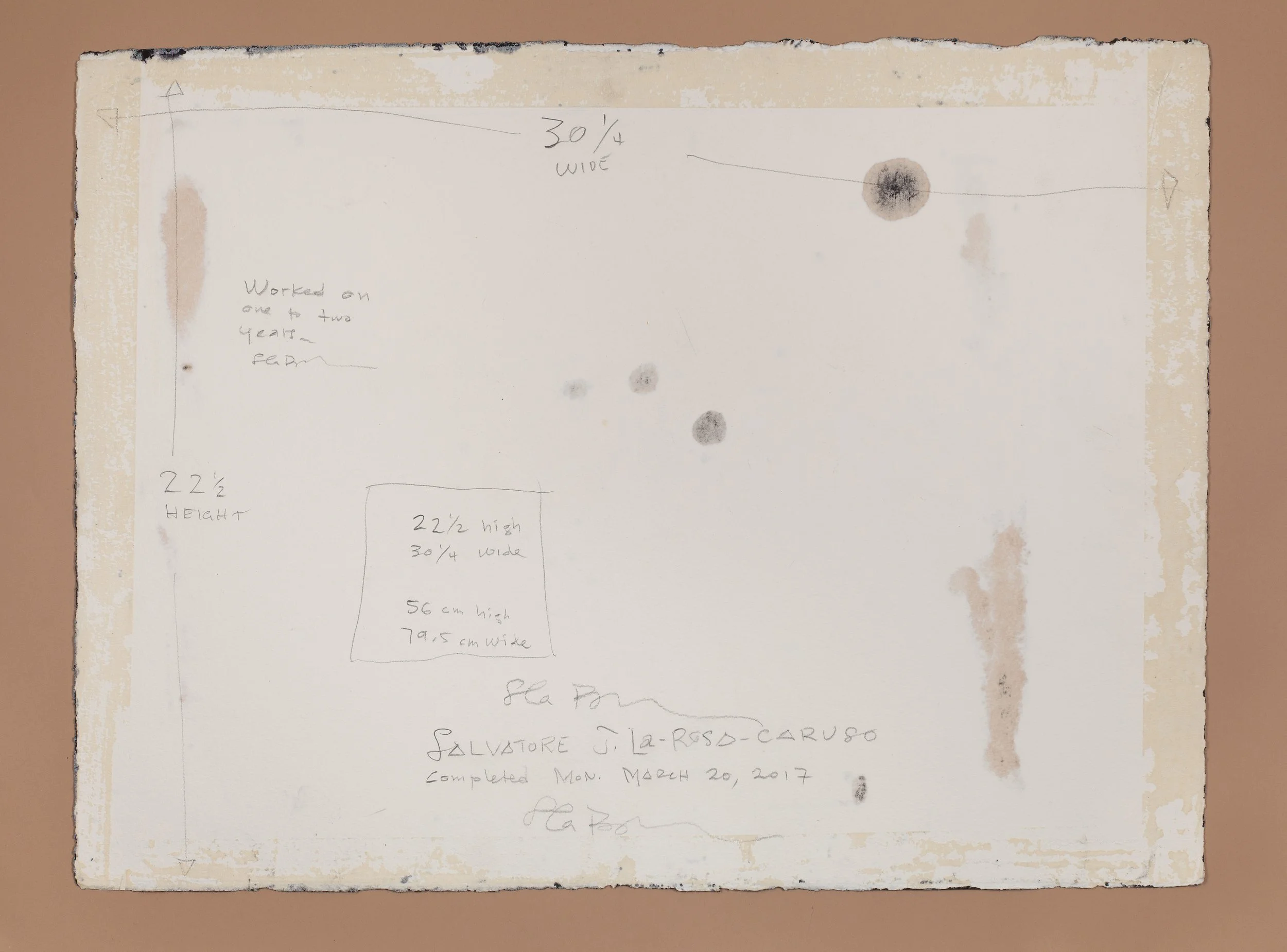   Salvatore La Rosa  Untitled (Back view), 2017 Graphite, ink, and collage on paper 22 1/2 x 30 1/4 in 57.1 x 76.8 cm 