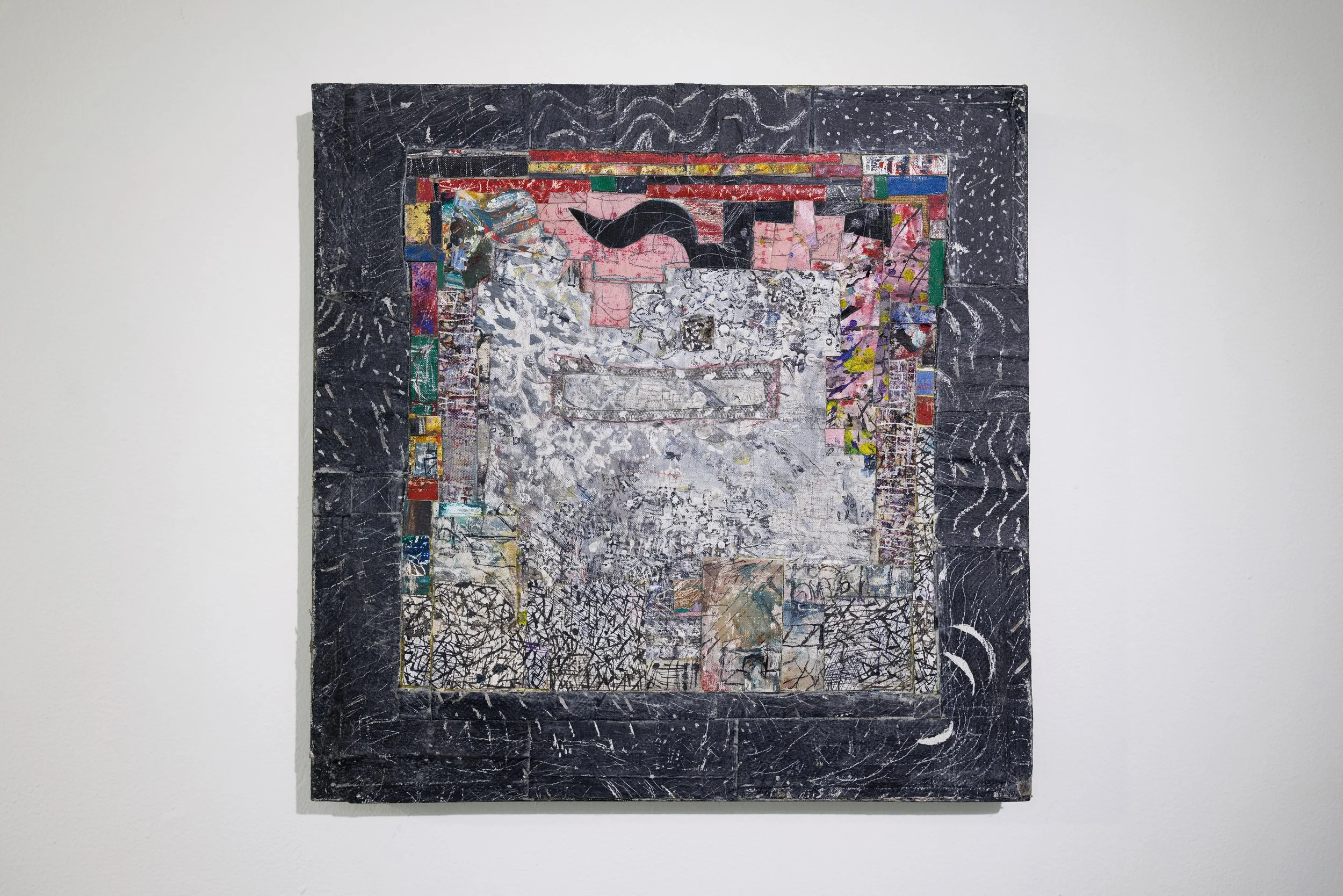   Salvatore La Rosa  Untitled, 2025 Oil and mixed media collage on canvas over wood panel 18 x 18 x 2 in 45.7 x 45.7 x 5.1 cm 