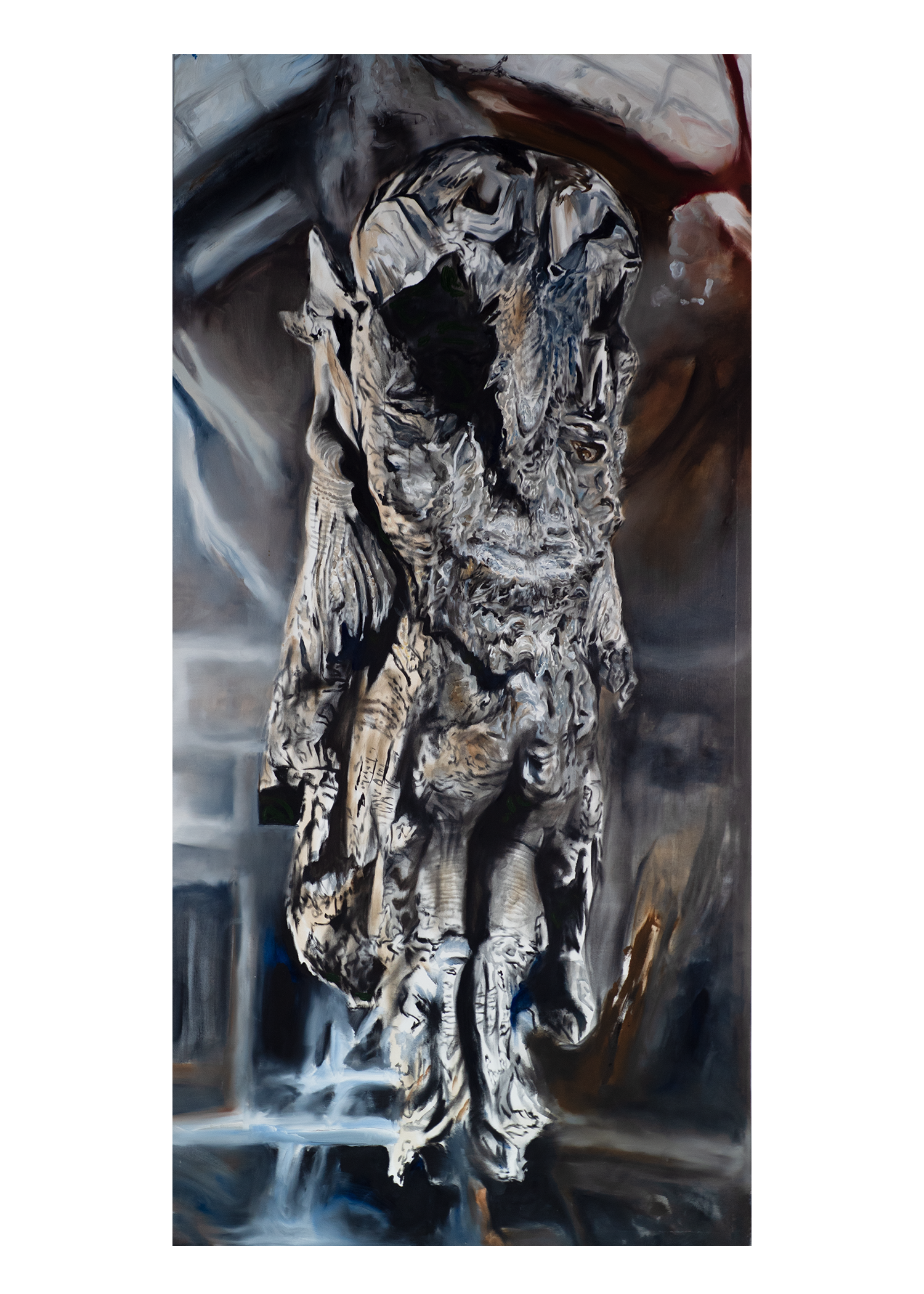   Leo Castañeda   Other Embodiment: Camoflux Council , 2023 Oil On Canvas 96 x 47.5 in 243.84 x 120.65 cm 