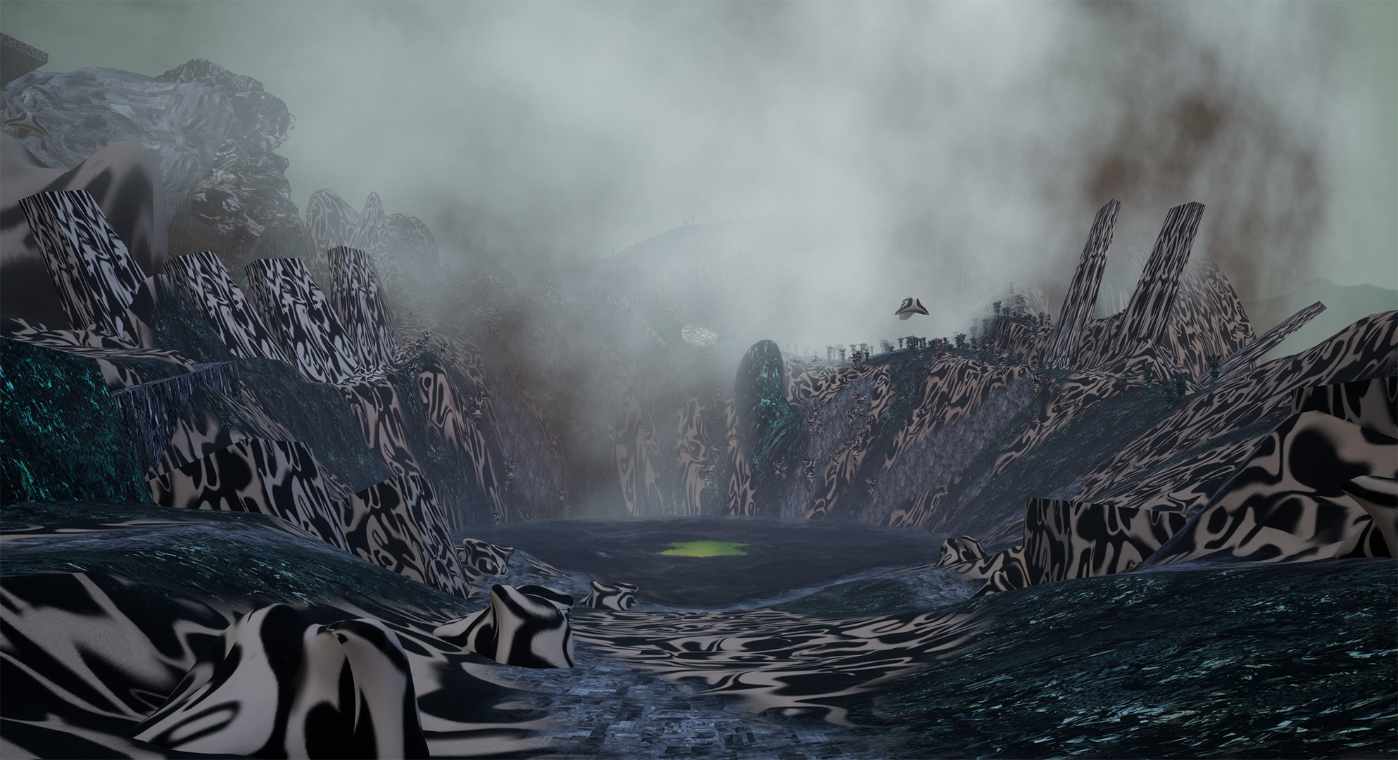   Leo Castañeda   Patterned Paramo Lake , 2025 Ultra high definition digital photograph of virtual environment Dimensions Variable Edition of 3 with 2 AP 