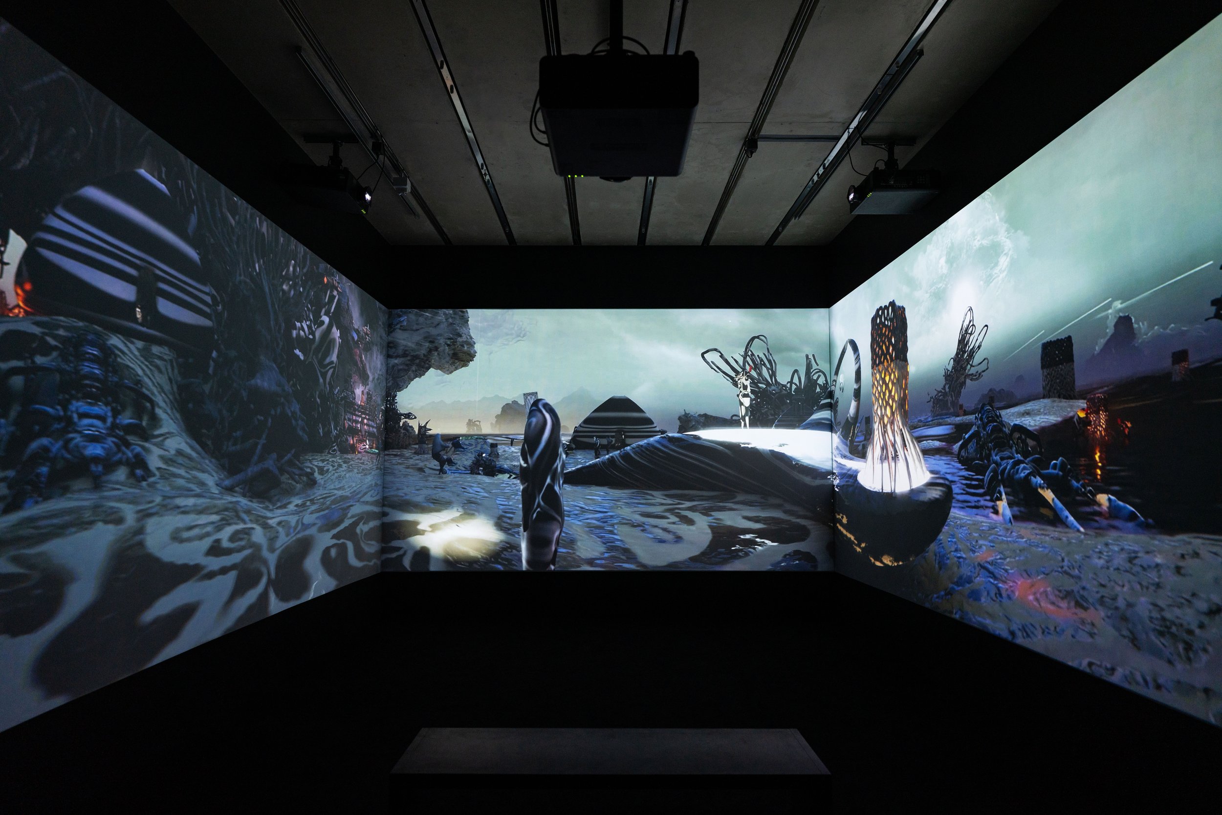   Leo Castañeda   Camoflux Mangrove Village,  2024 Ultra high definition three-channel digital color video, with sound Edition of 3 with 1 AP 