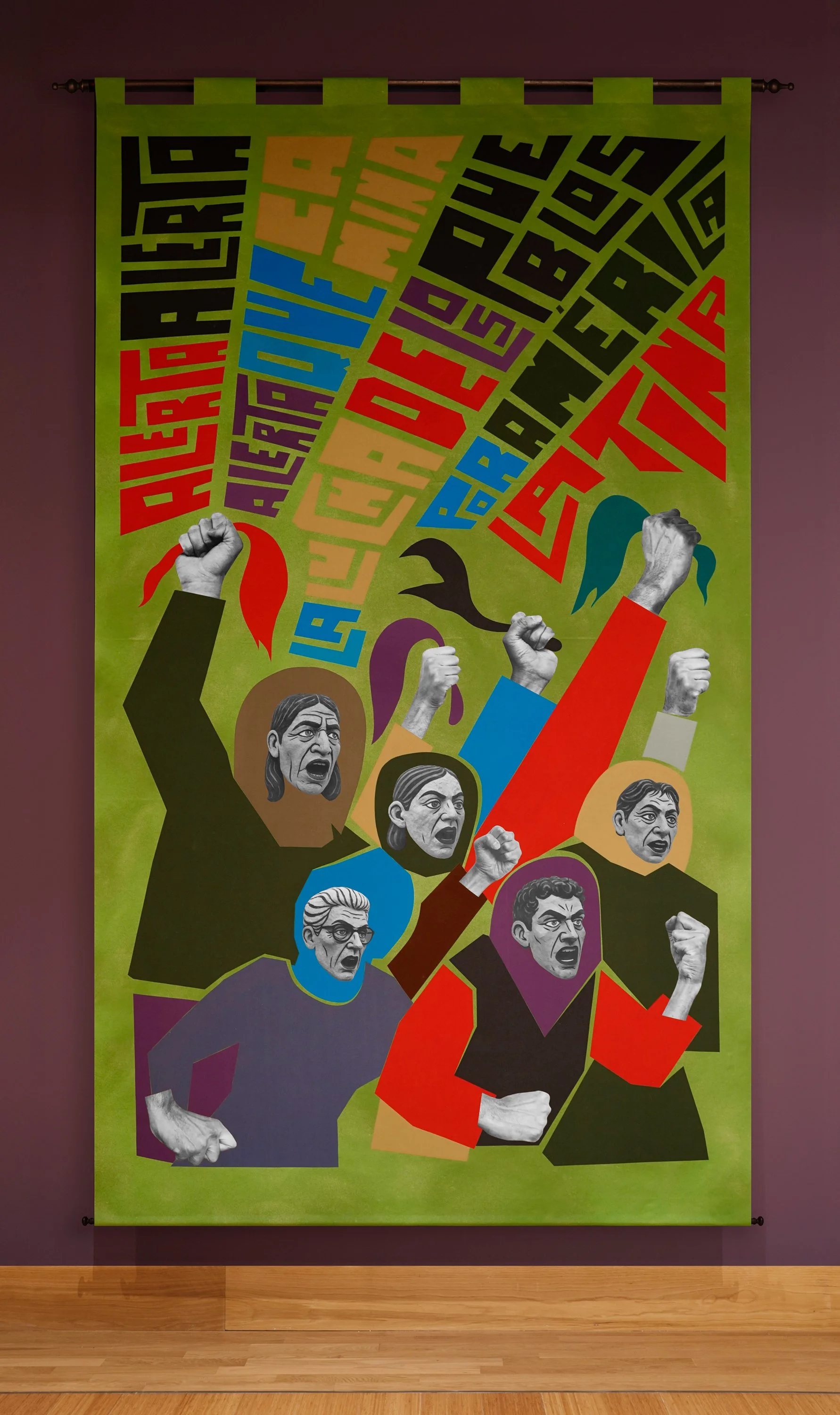  Edison Peñafiel LOS NADIES [ The Nobodies  ], 2025 Acrylic on canvas, fabric, wood 14.5’ x 7.5’ 