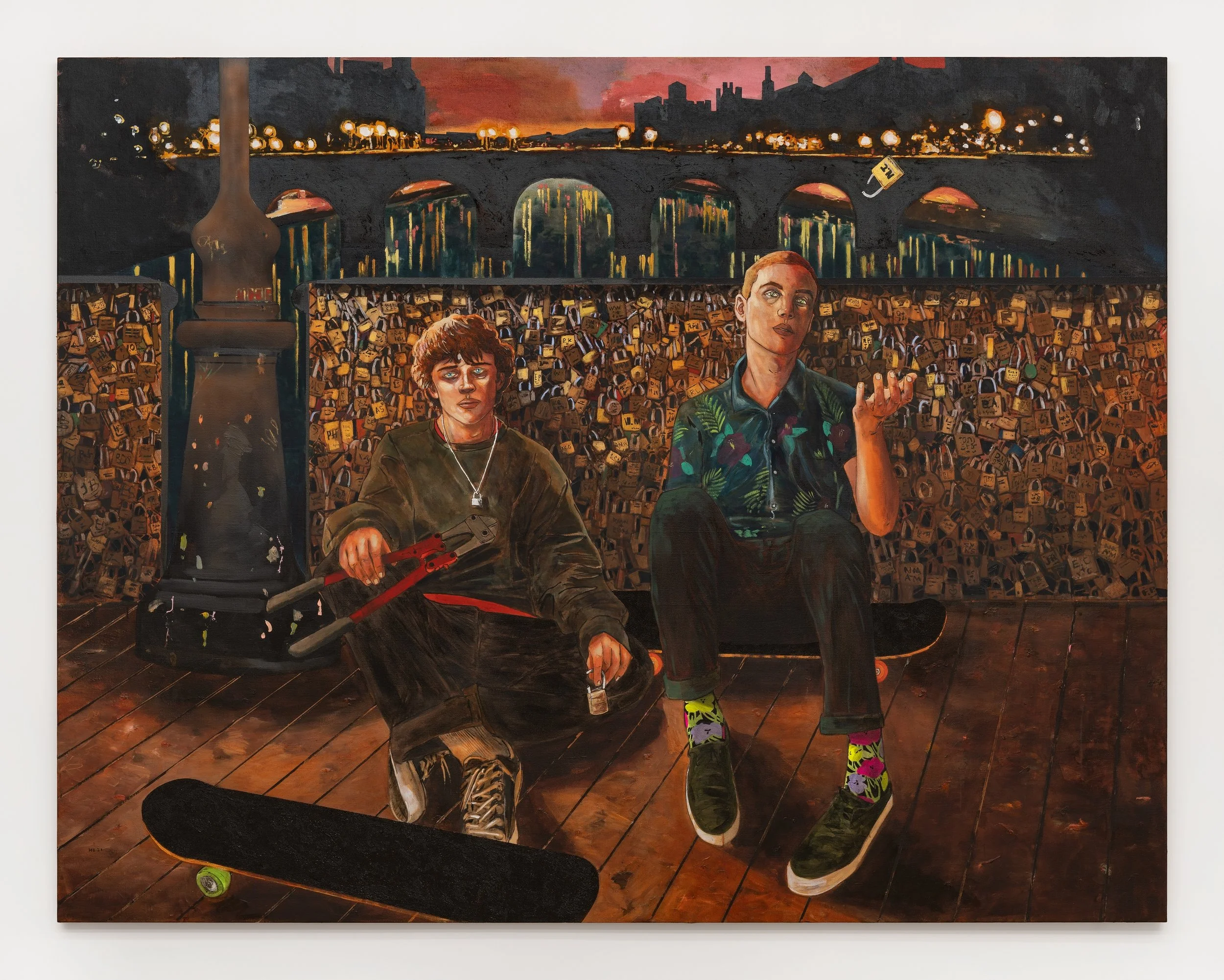   Hernan Bas   Heartbreakers , 2021 Acrylic on linen 84 x 108 in 213.4 x 274.3 cm 