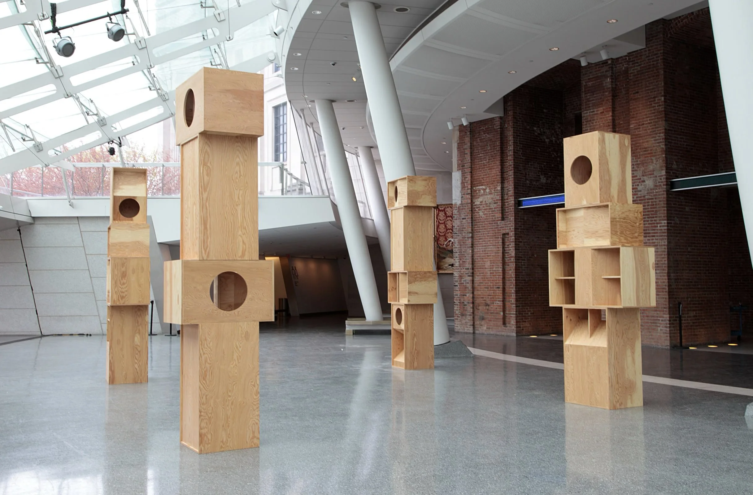   Luis Gispert   Towers , 2015 Douglas fir plywood Dimensions variable   Site Specific Installation, Brooklyn Museum  