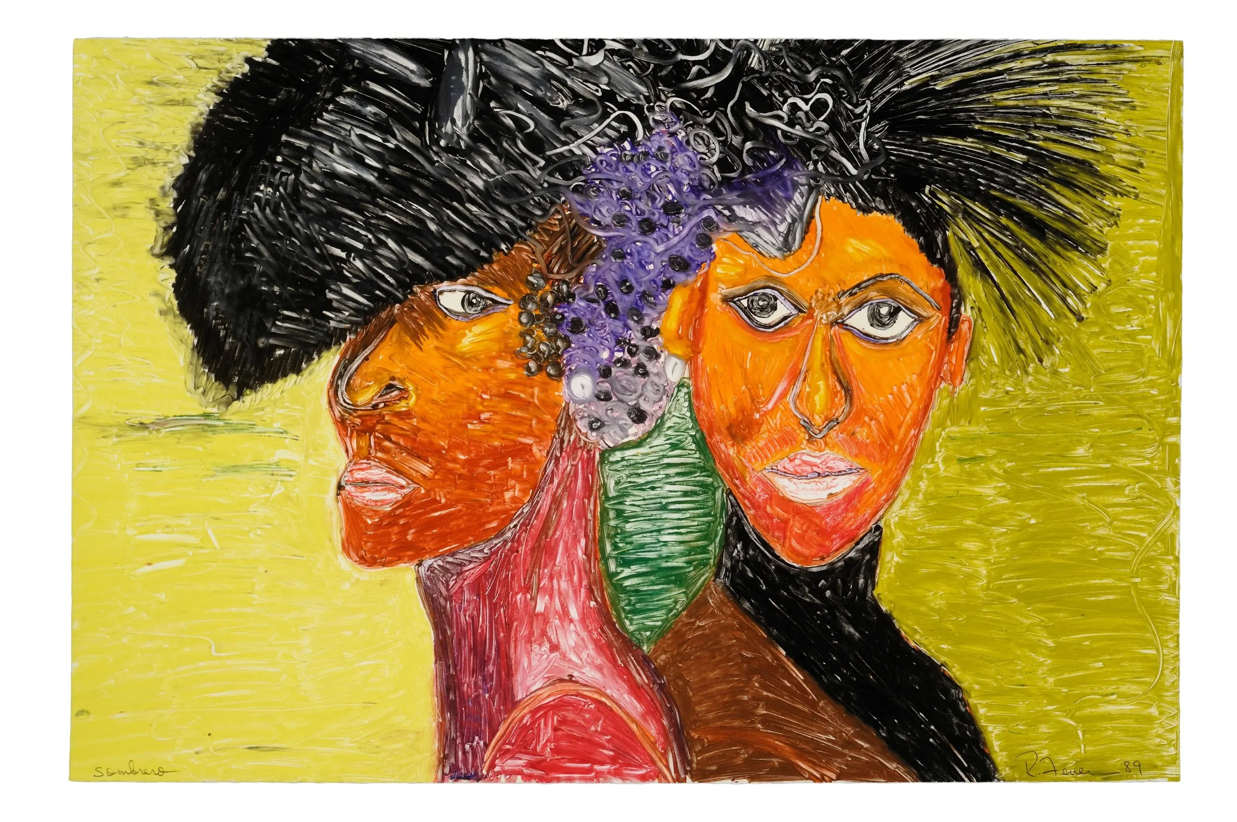   Rafael Ferrer   Sombreros , 1989 Monotype 20 x 30 1/4 in 50.8 x 76.8 cm 