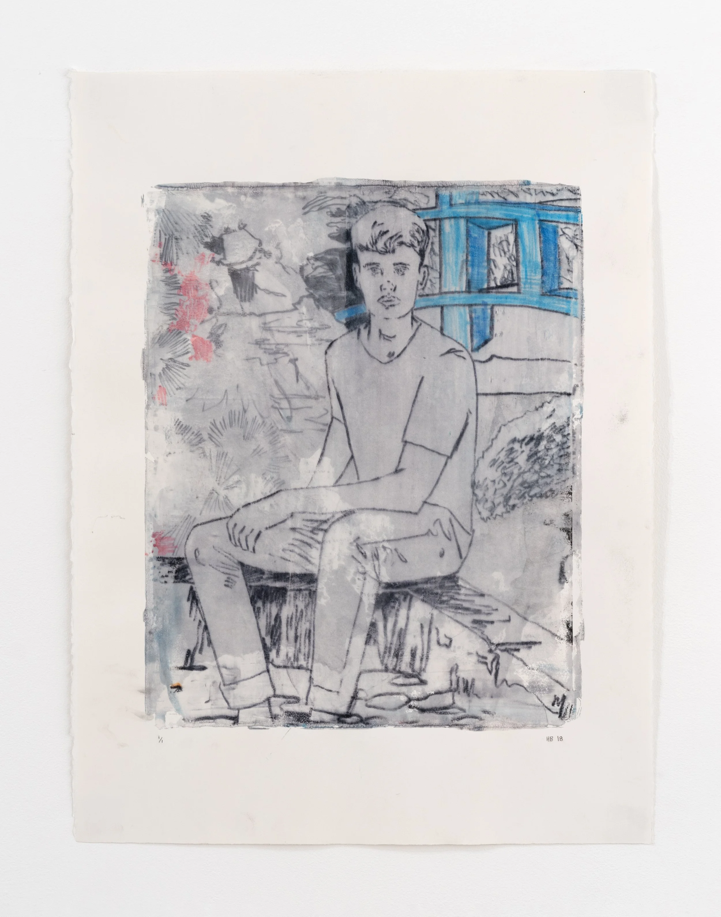   Hernan Bas   koi fish farmer  , 2018 Ink and watercolor monotype on paper 30 x 22.5 inches Unique 