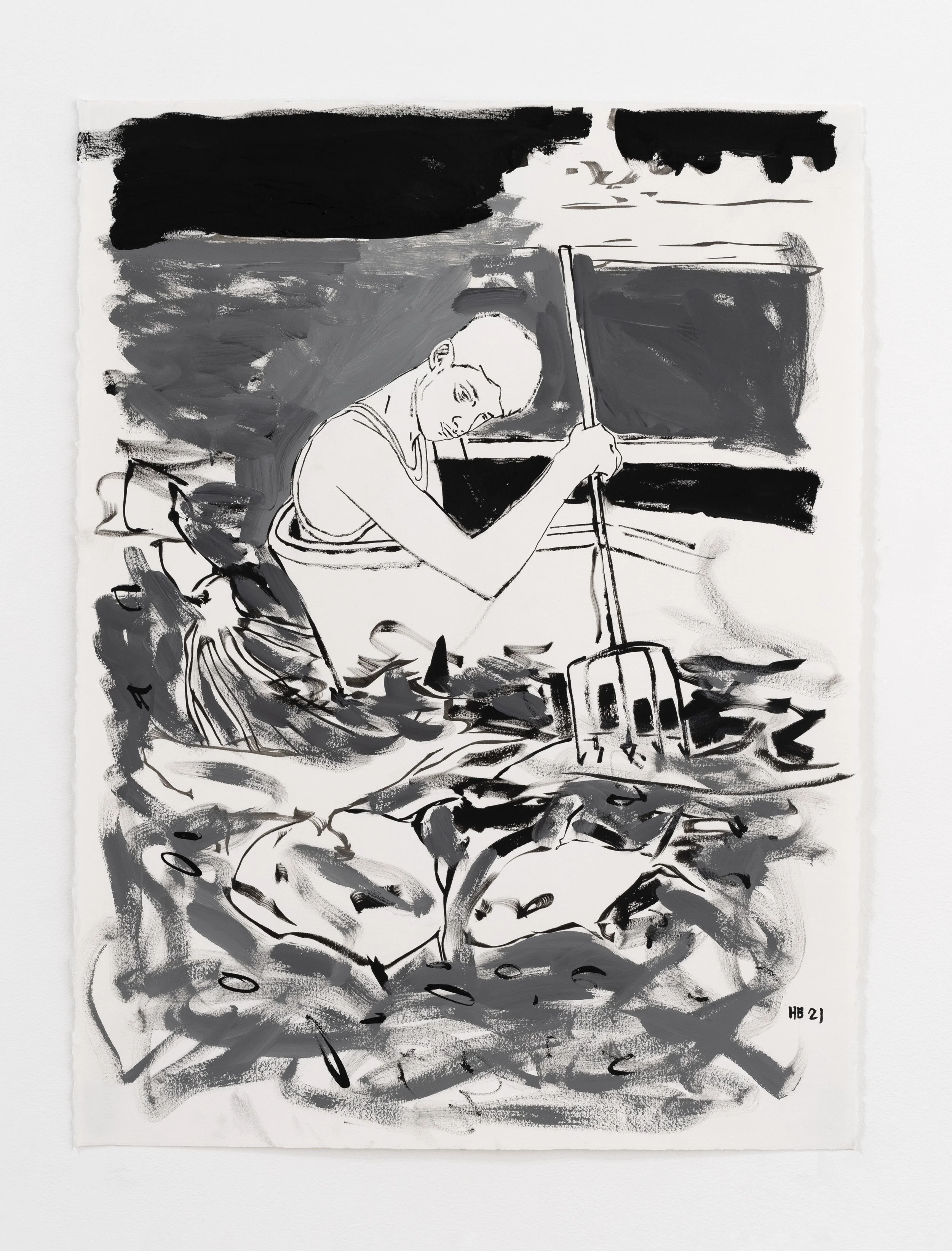   Hernan Bas   Night fishing  , 2021 Ink and acrylic on paper 30 x 22.5 inches 