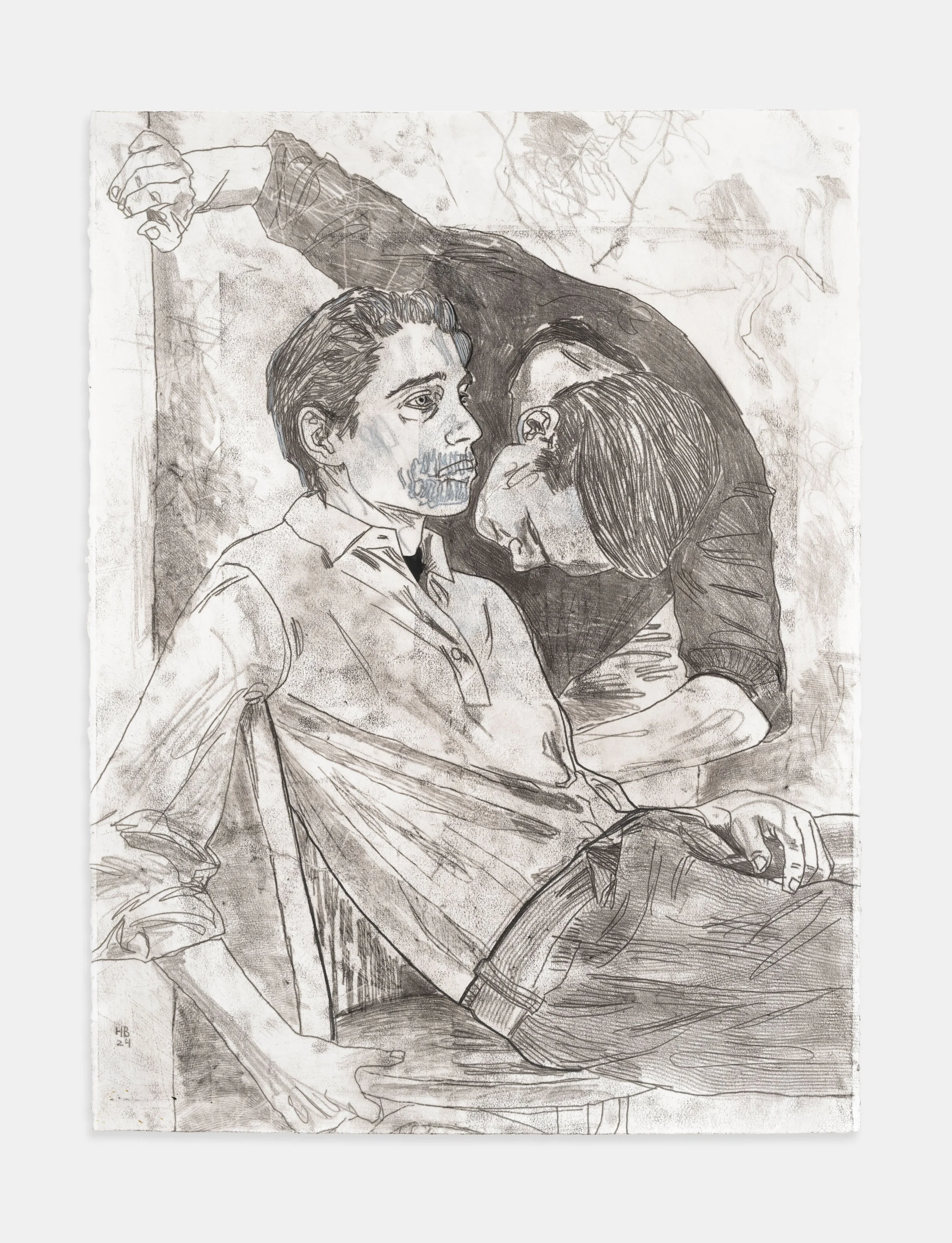   Hernan Bas   "can you hear my teeth cracking?" , 2024 Ink transfer drawing on paper 30 x 22 1/2 inches Unique 