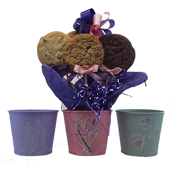 Metal Imprinted Floral Pot Cookie Bouquet
