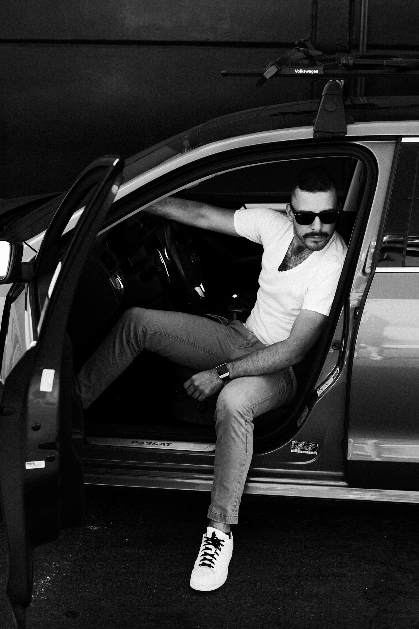 Premium Photo | Successful arab man wear in striped shirt and sunglasses  pose near his white suv car. stylish arabian men in transport.
