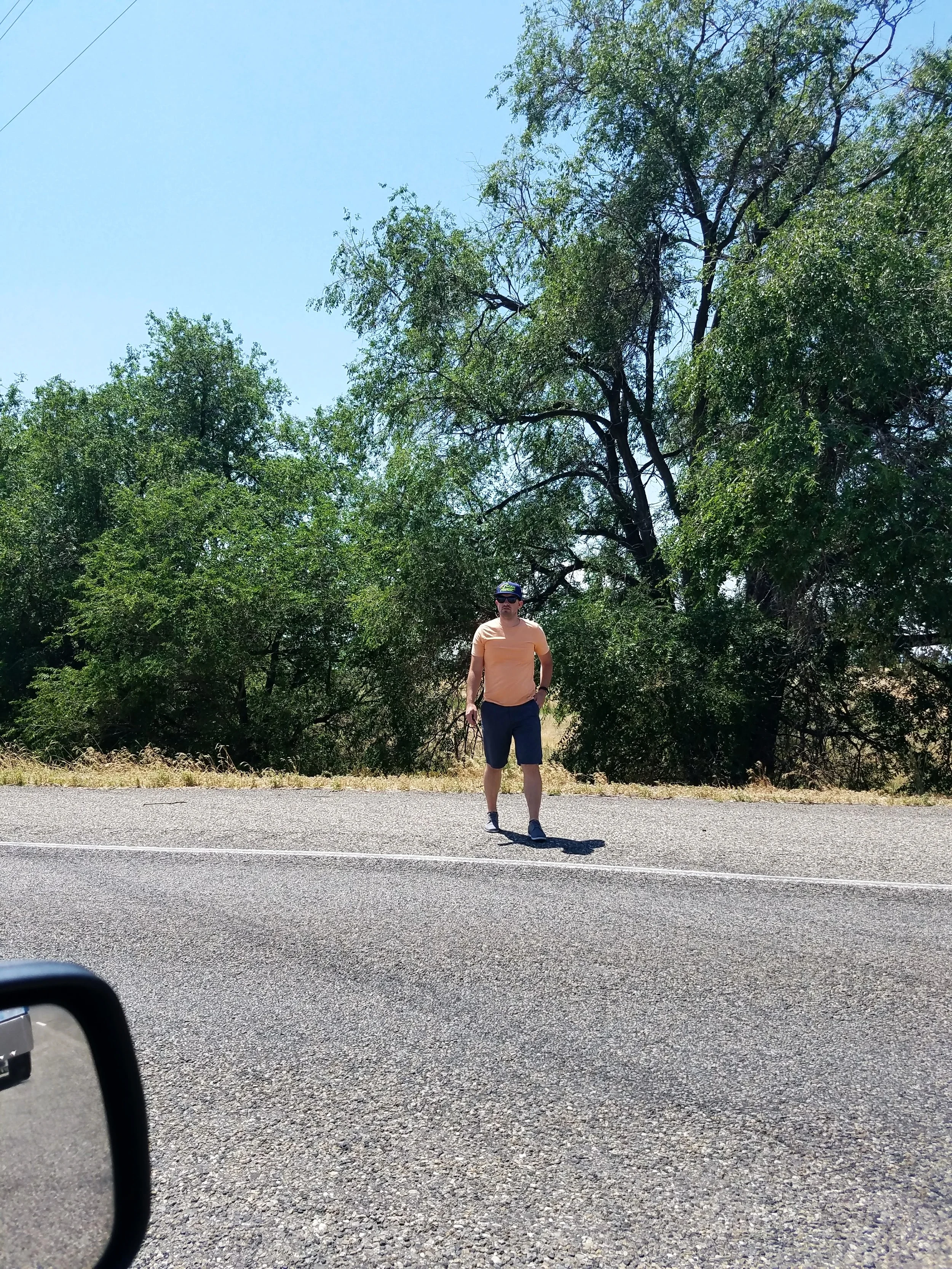  And Brandon looking like a model while we wait for traffic to move. 