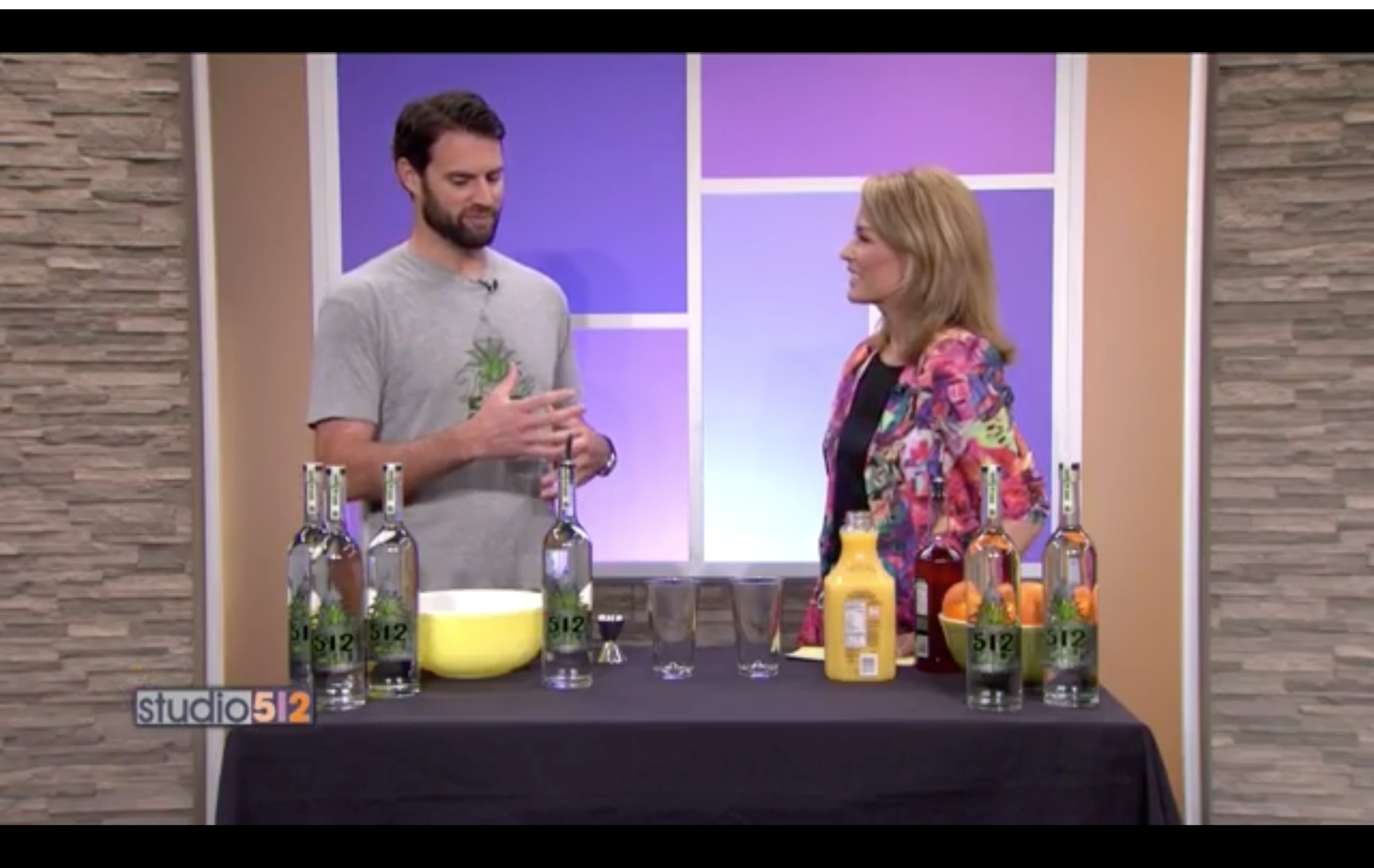 Our founder making a Tequila Sunrise with Amanda Tatom on Studio 512.
