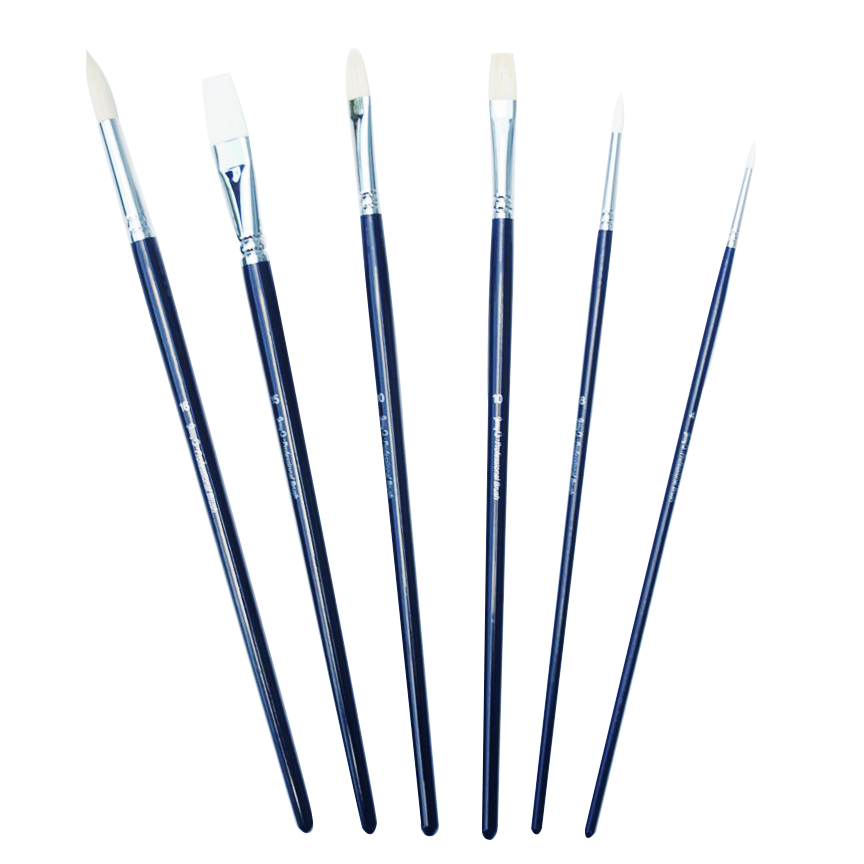 Jerry Q Art 12 PC White Synthetic Hair Round and Flat Paint Brush Set with  Short Wood Handle for Acrylic, Watercolor and All Media JQ17931