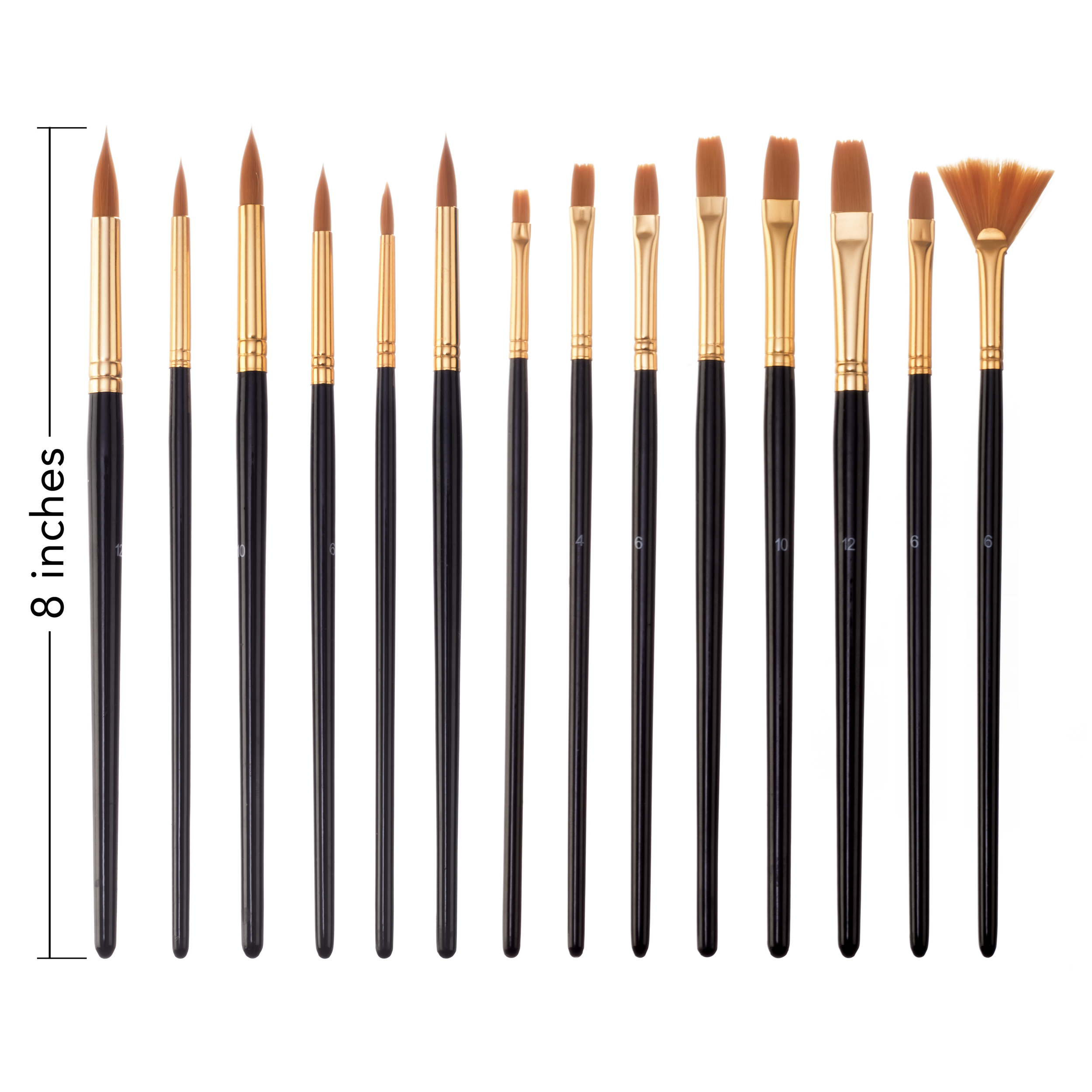 Jerry Q Art 12 PC Brown Synthetic Hair Round and Flat Paint Brush Set with  Short Wood Handles for Acrylic, Watercolor and All Media JQ59831 