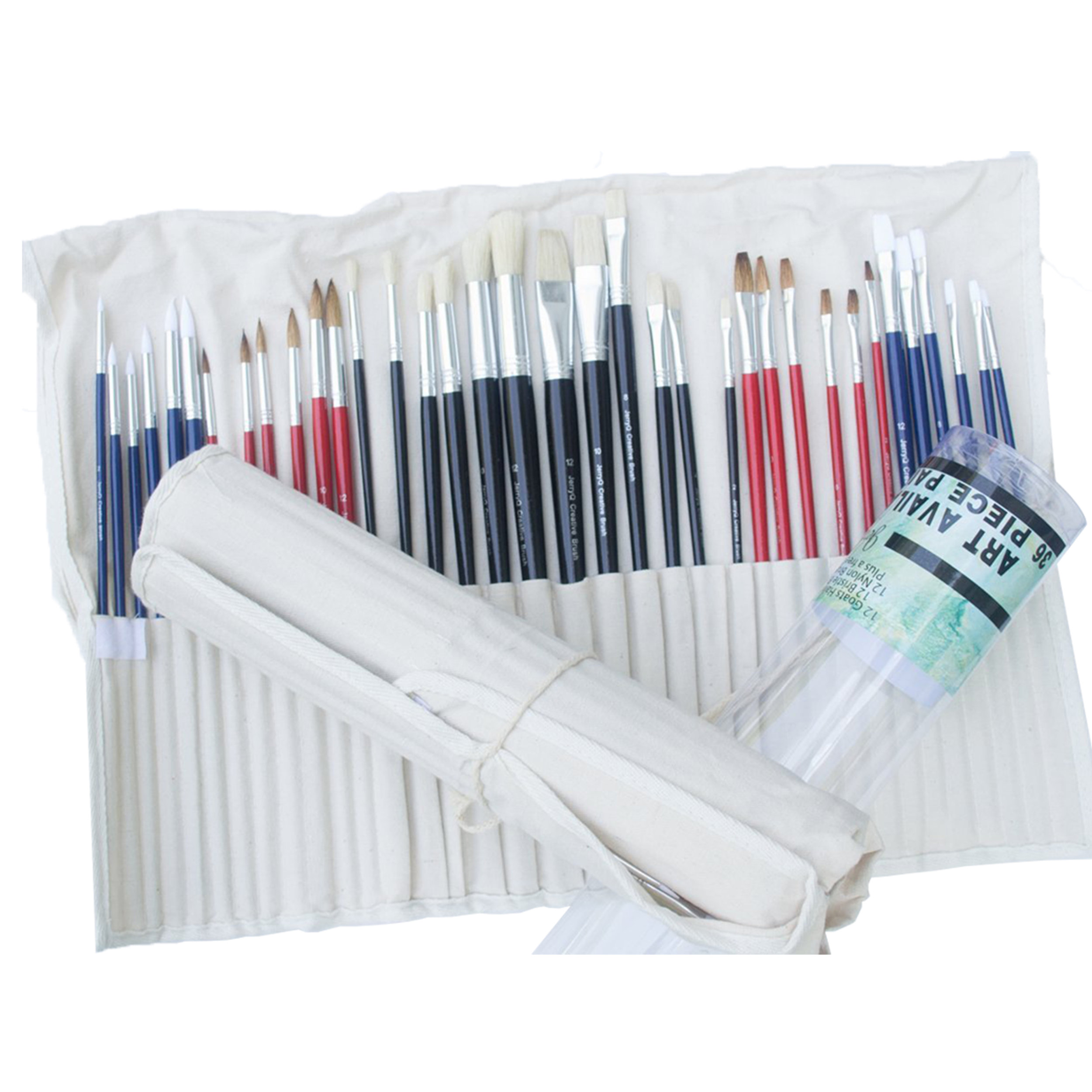Jerry Q Art 12 PC White Synthetic Hair Round and Flat Paint Brush Set with Short Wood Handle for Acrylic Watercolor and All Media Jq17931