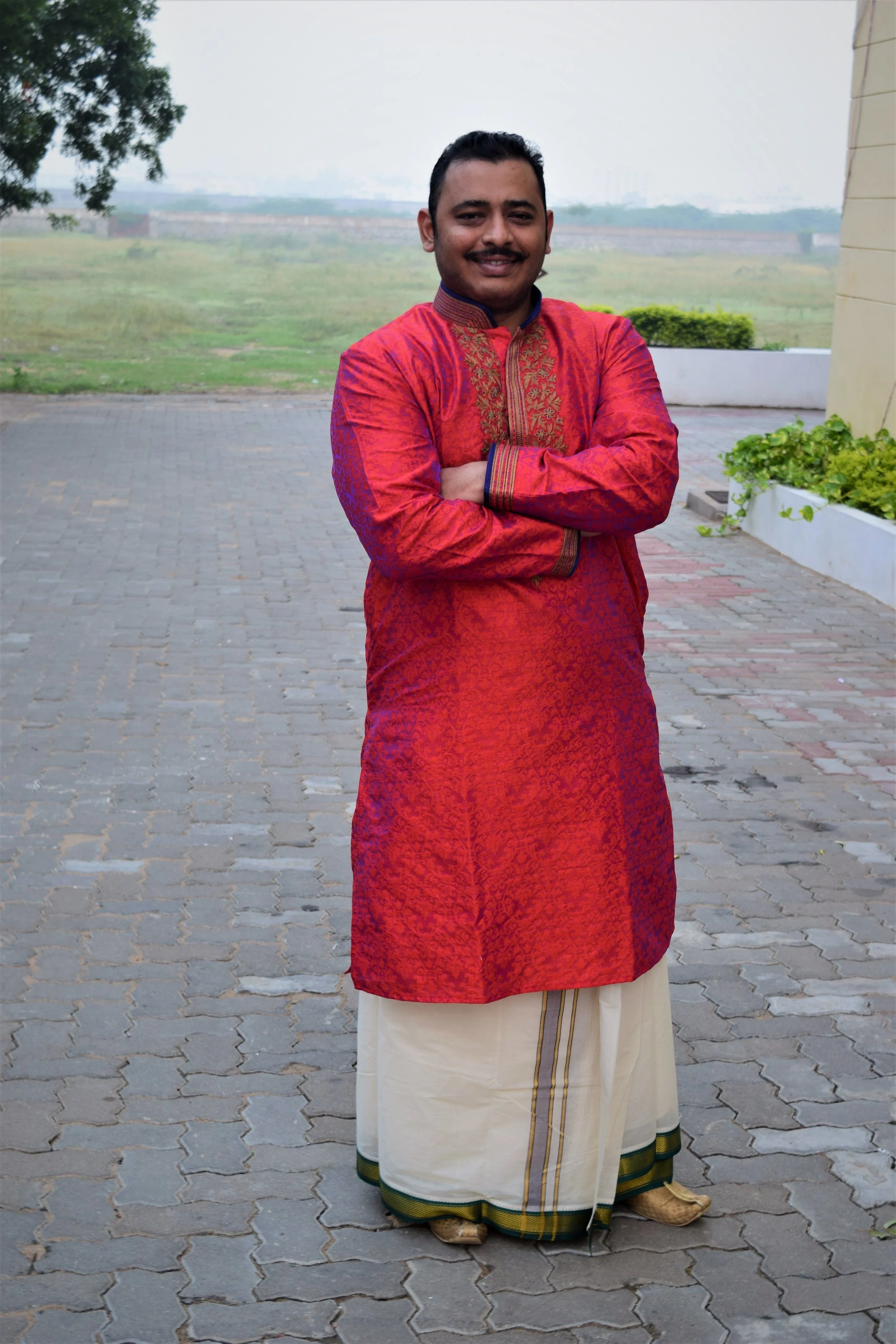 Double shade kurta with South Indian dhothi